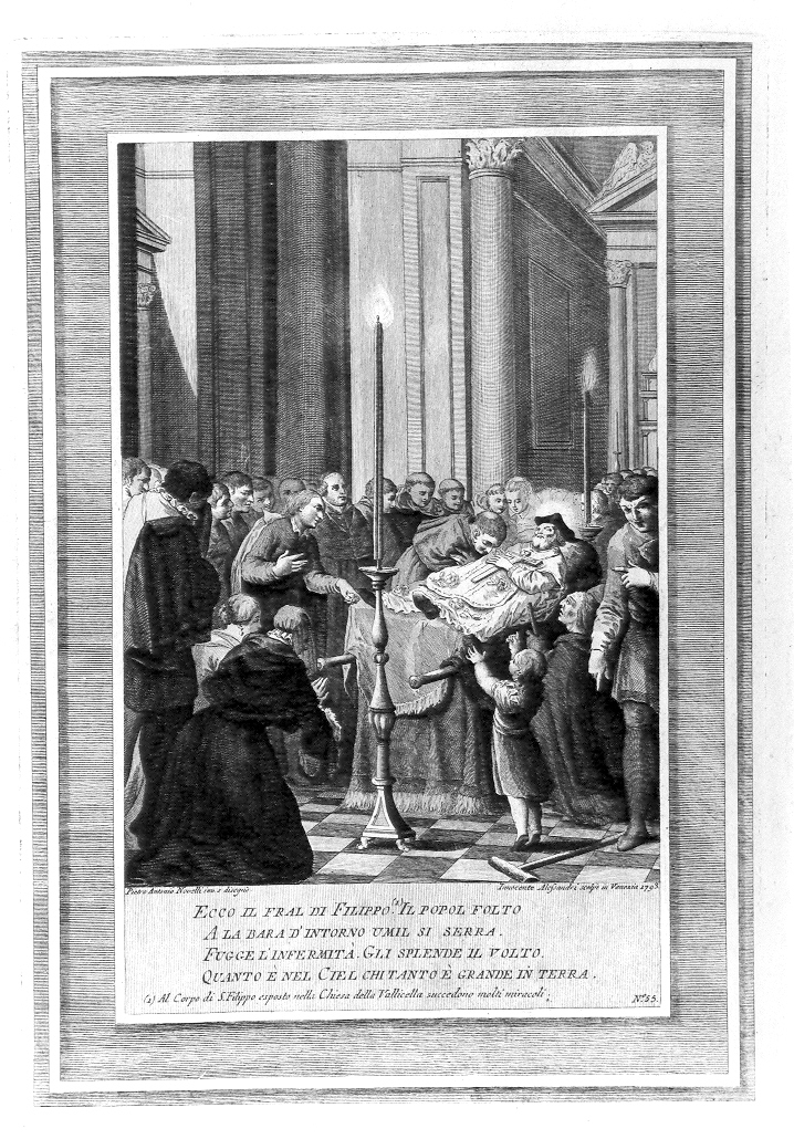 esposizione del corpo di San Filippo Neri (stampa, serie) di Alessandri Innocente, Novelli Pietro Antonio (sec. XVIII)