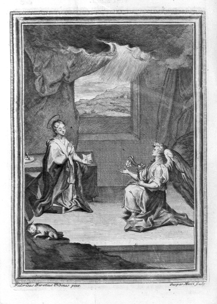 Annunciazione (stampa) di Massi Gasparo, Sanzio Raffaello (sec. XVIII)