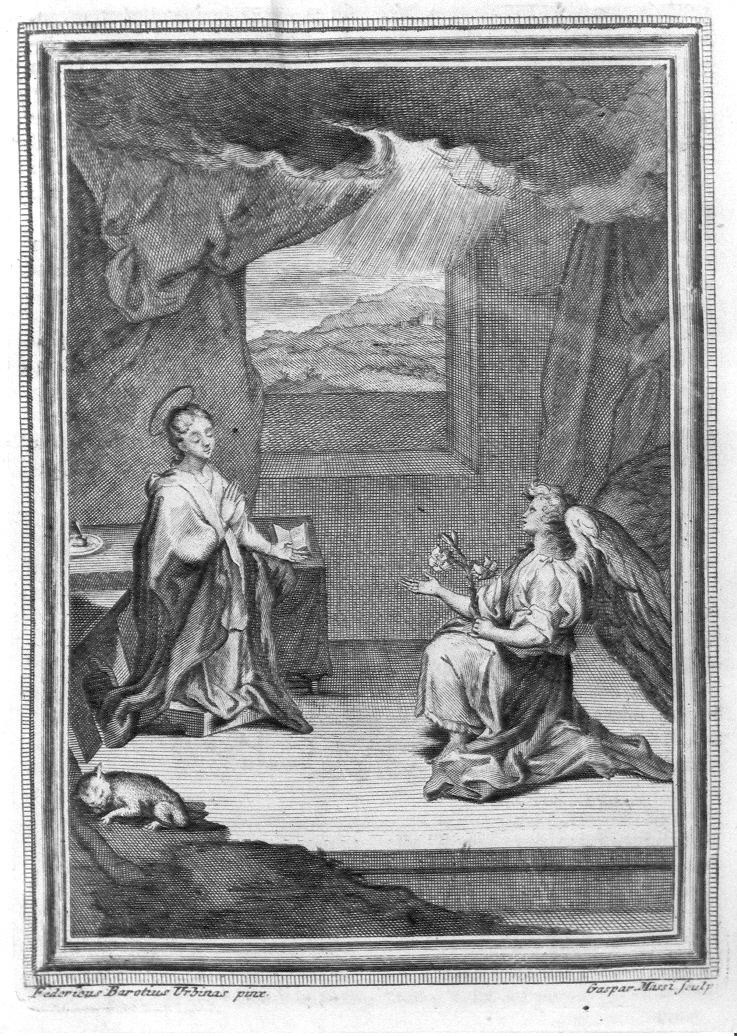 Annunciazione (stampa) di Massi Gasparo, Fiori Federico detto Barocci (sec. XVIII)