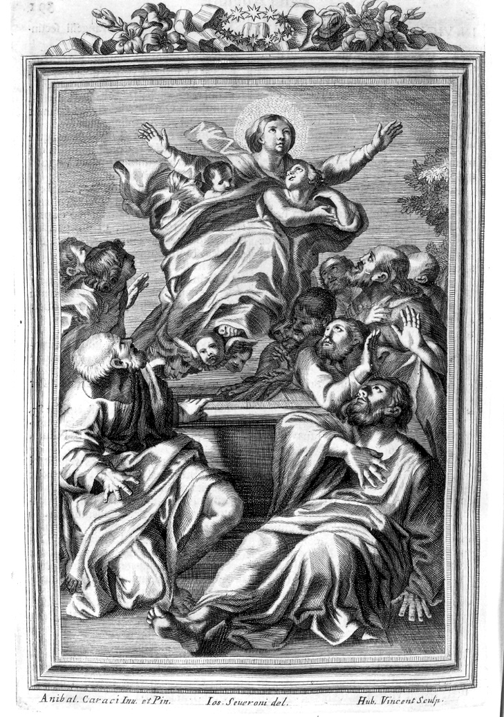 assunzione della Madonna (stampa) di Vincent Hubert, Carracci Annibale, Severoni Giuseppe (sec. XVIII)