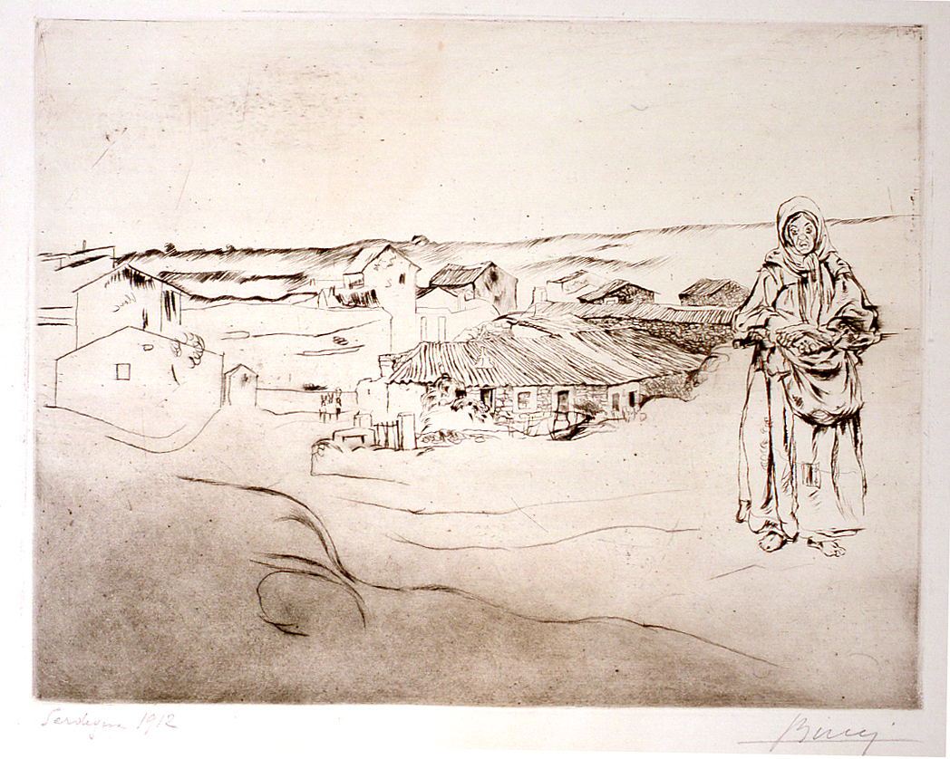 paesaggio con figure (stampa) di Bucci Anselmo (sec. XX)