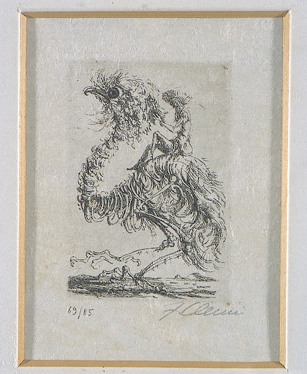 Uccello Ruth, animale fantastico e figura (stampa) di Clerici Fabrizio (sec. XX)