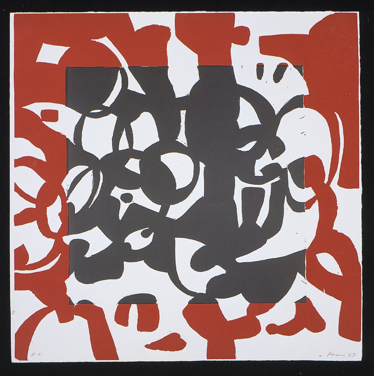 Riquadro rosso nero, motivi astratti (stampa a colori) di Accardi Carla (sec. XX)