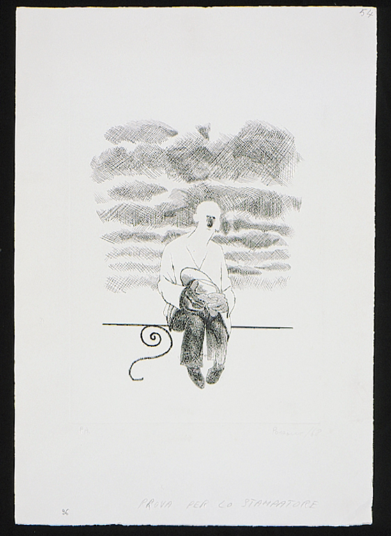 figura maschile seduta (stampa) di Porzano Giacomo (sec. XX)