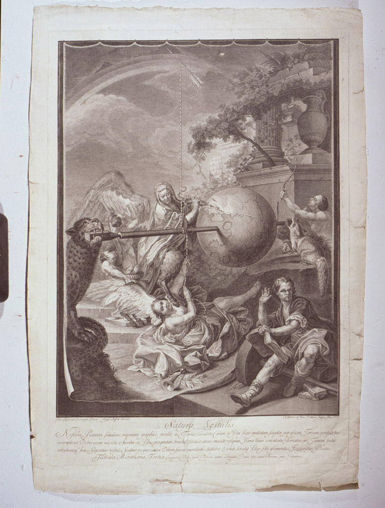 allegoria della satira (stampa, serie) di Dall'Acqua Cristoforo, Buffetti Giuseppe, Boscaratti Felice (sec. XVIII)