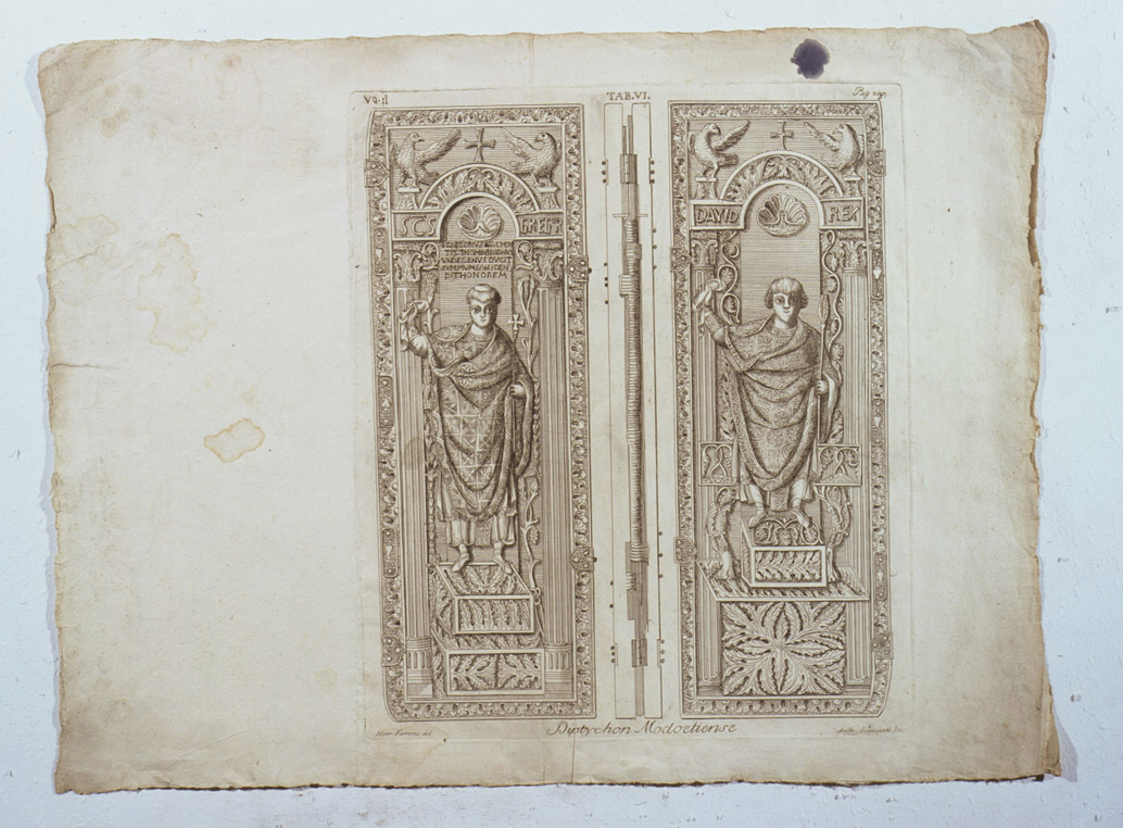 dittico di San Gregorio e Re Davide (stampa) di Scacciati Andrea, Ferroni Girolamo (sec. XVIII)