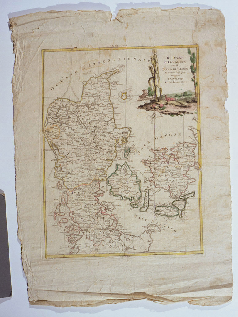 carta geografica della Danimarca (stampa a colori) di Zuliani Giuliano, Pitteri Giovanni (sec. XVIII)