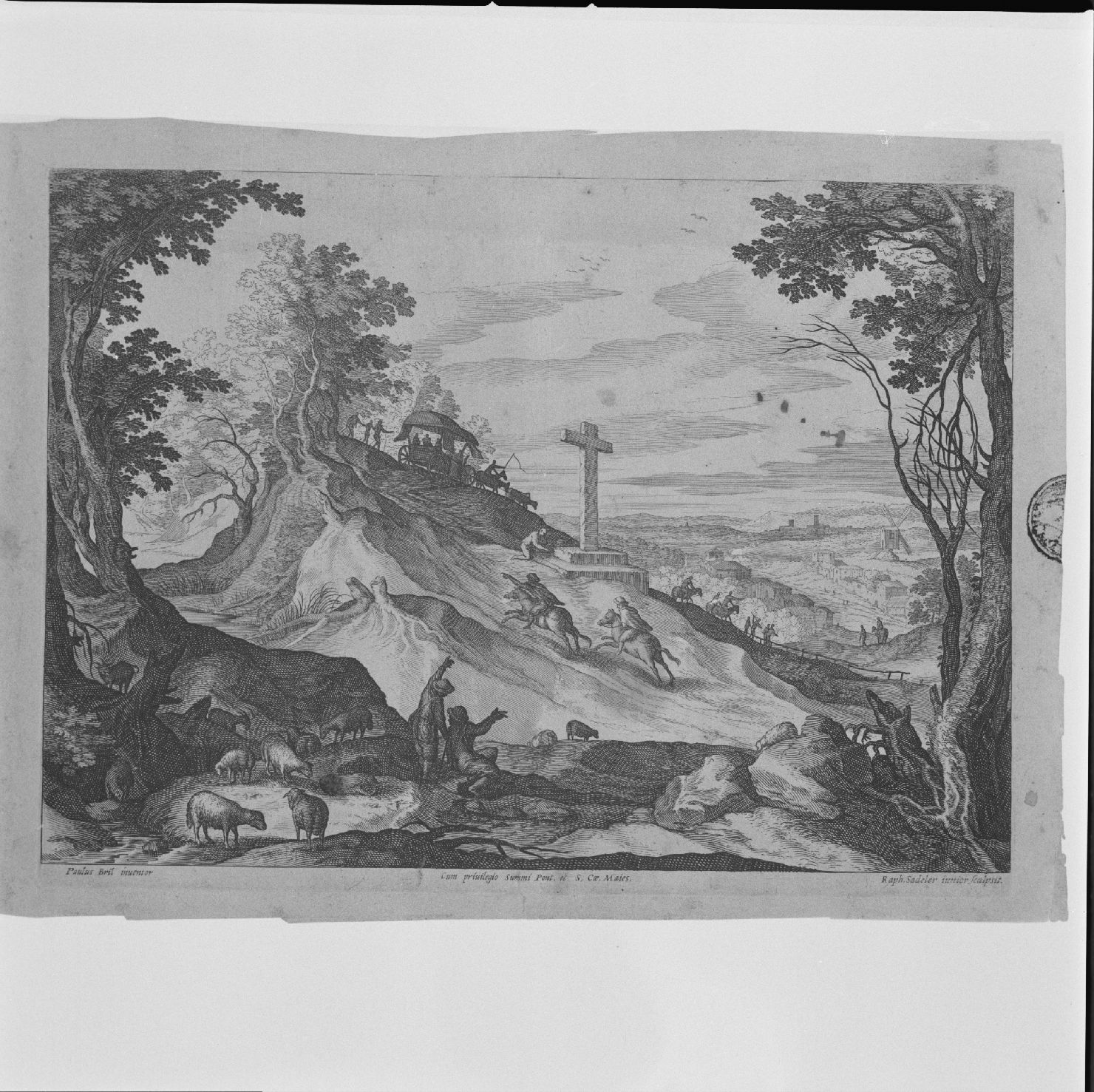paesaggio con viandanti e pastori (stampa) di Sadeler Raphael il Vecchio, Bril Paul (secc. XVI/ XVII)