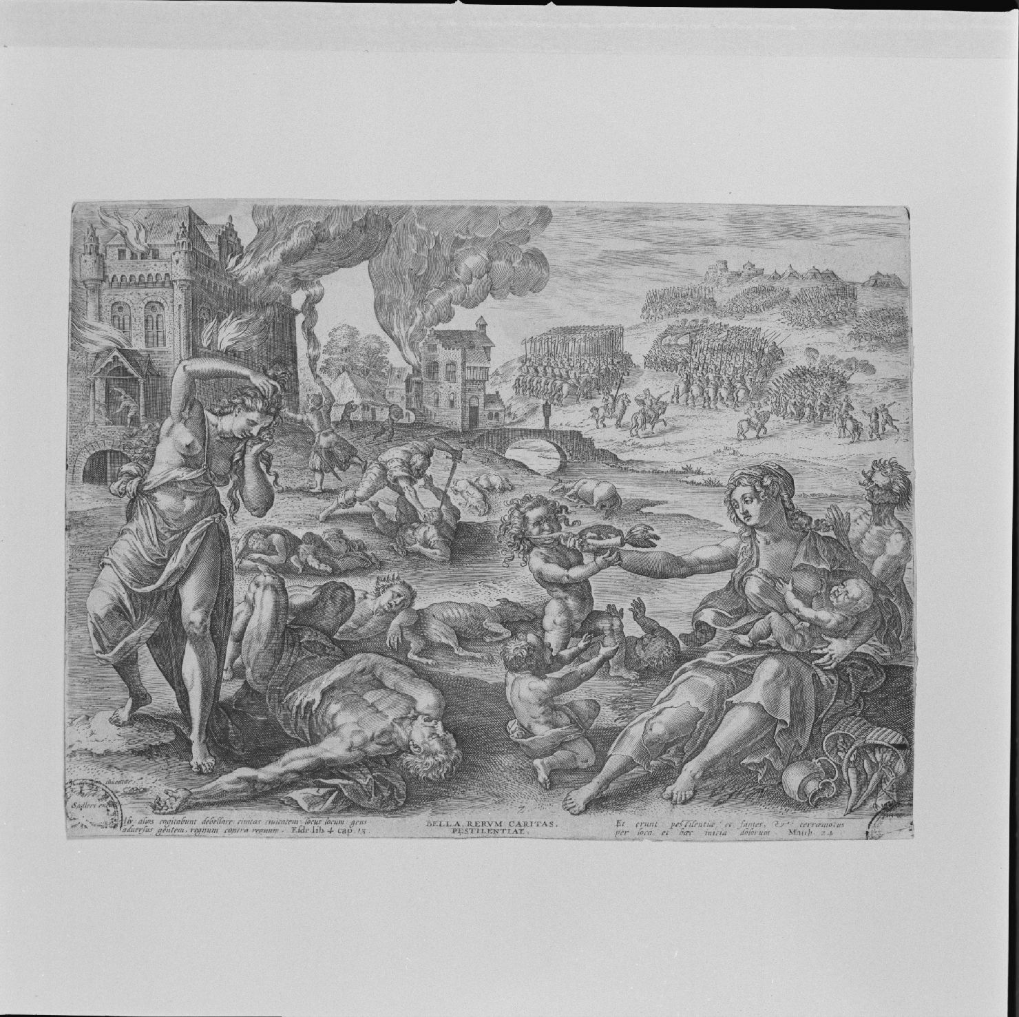 scene di guerra e pestilenza (stampa) di Wierix Hieronymus, Vos Martin de (secc. XVI/ XVII)