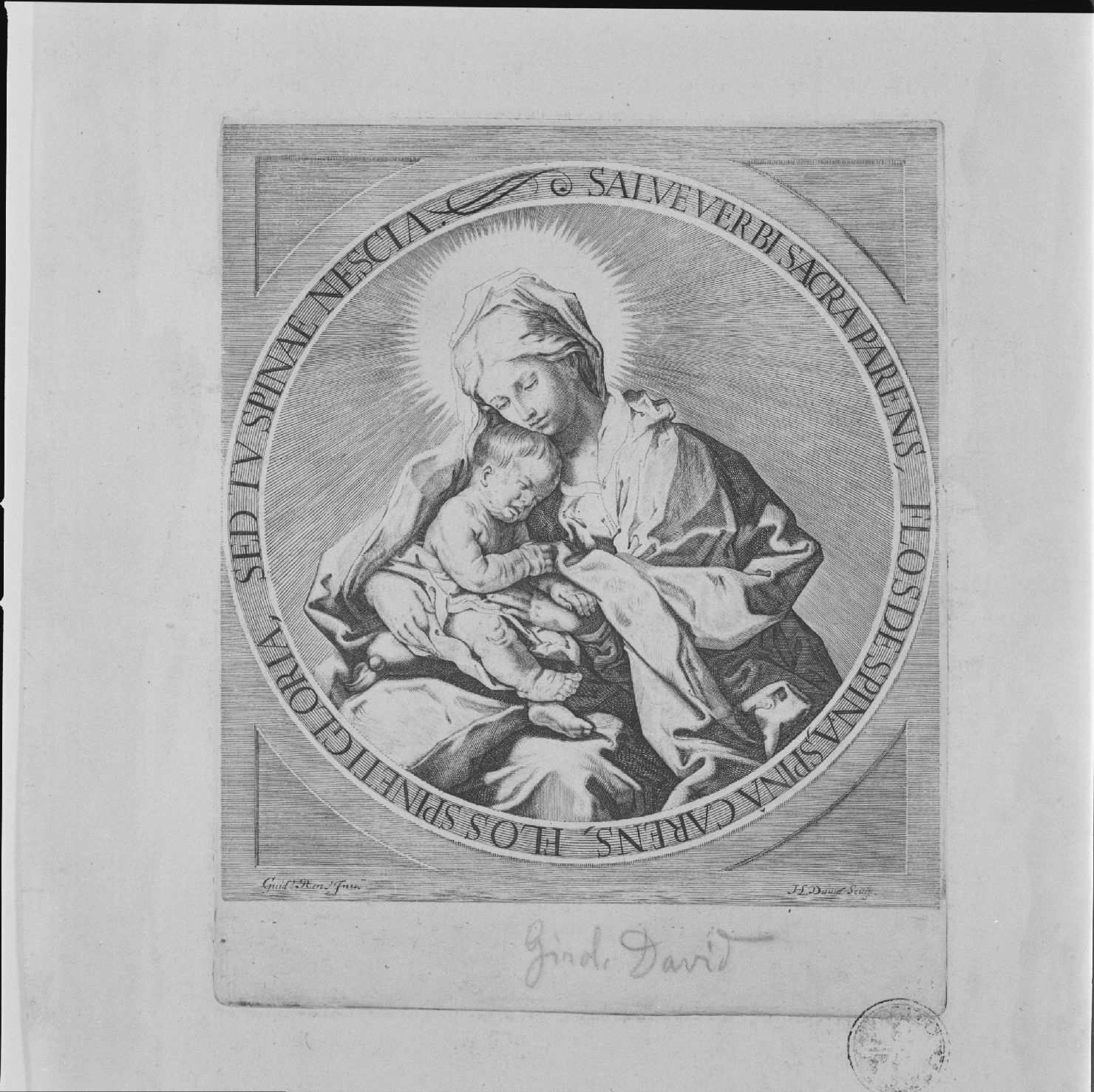 Madonna con Bambino (stampa) di Reni Guido, David Jérôme (sec. XVII)