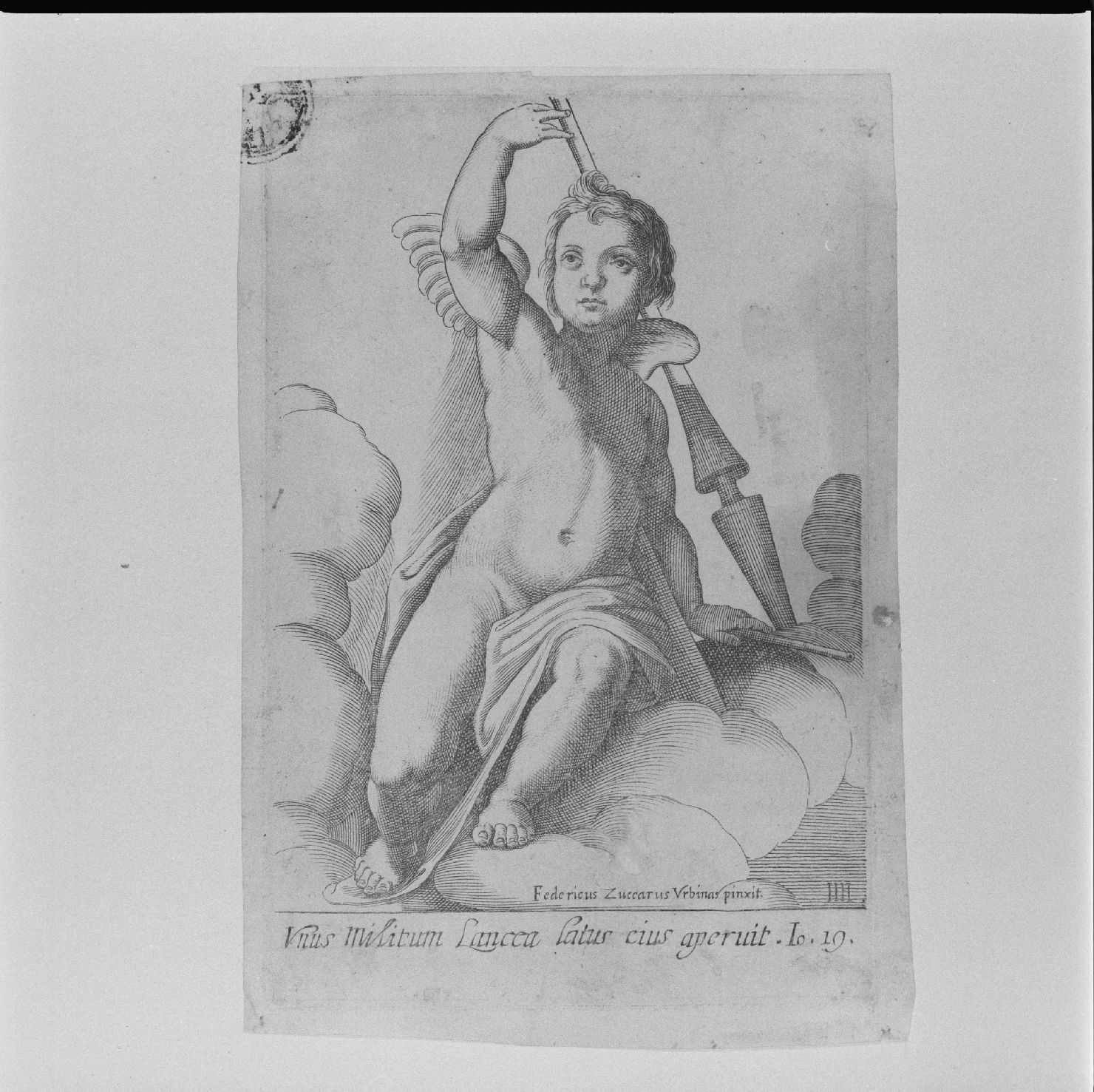 cherubino con lancia (stampa, serie) di Ciamberlano Luca, Zuccari Federico (prima metà sec. XVII)
