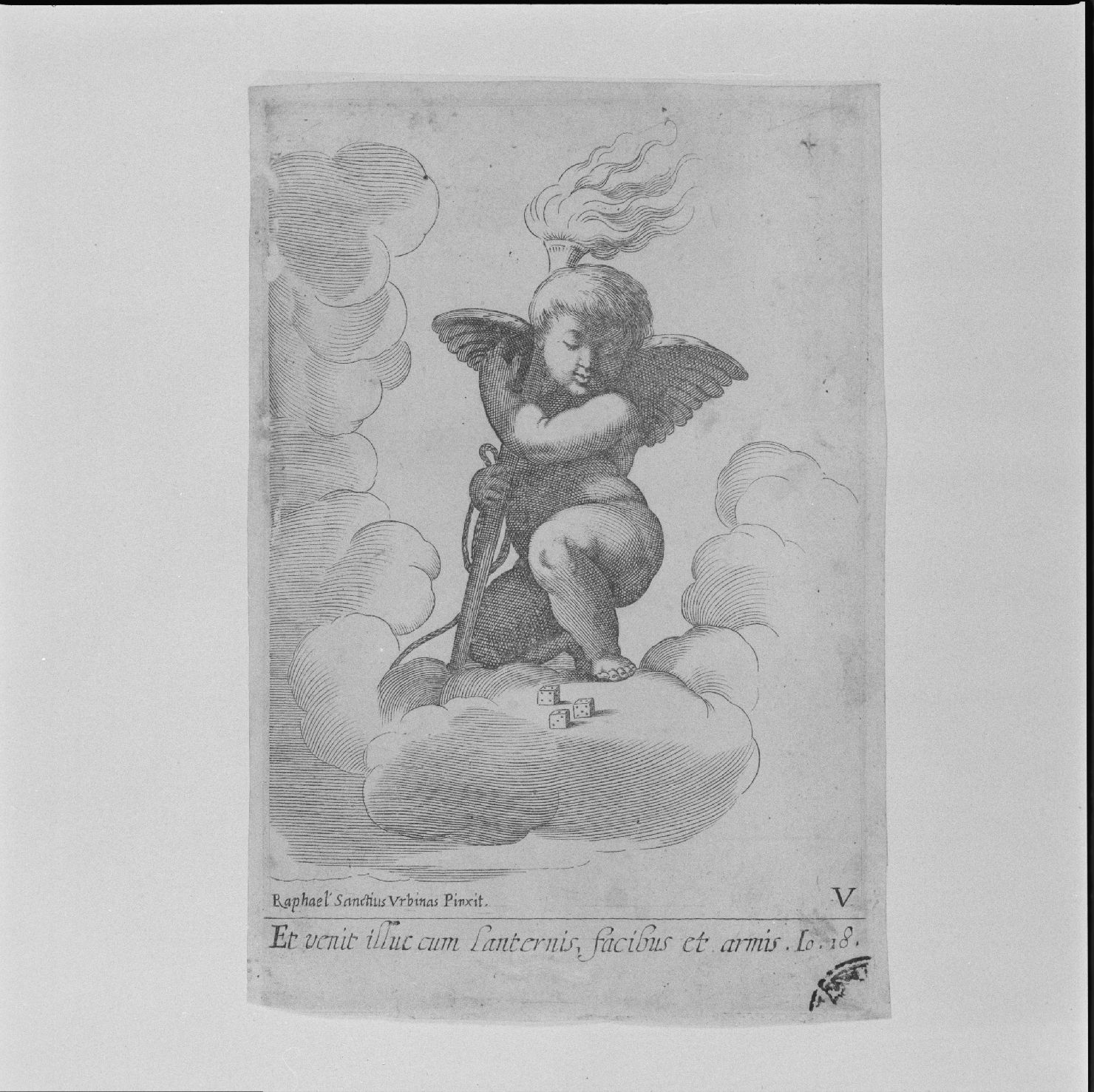 cherubino con fiaccola (stampa, serie) di Ciamberlano Luca, Sanzio Raffaello (prima metà sec. XVII)