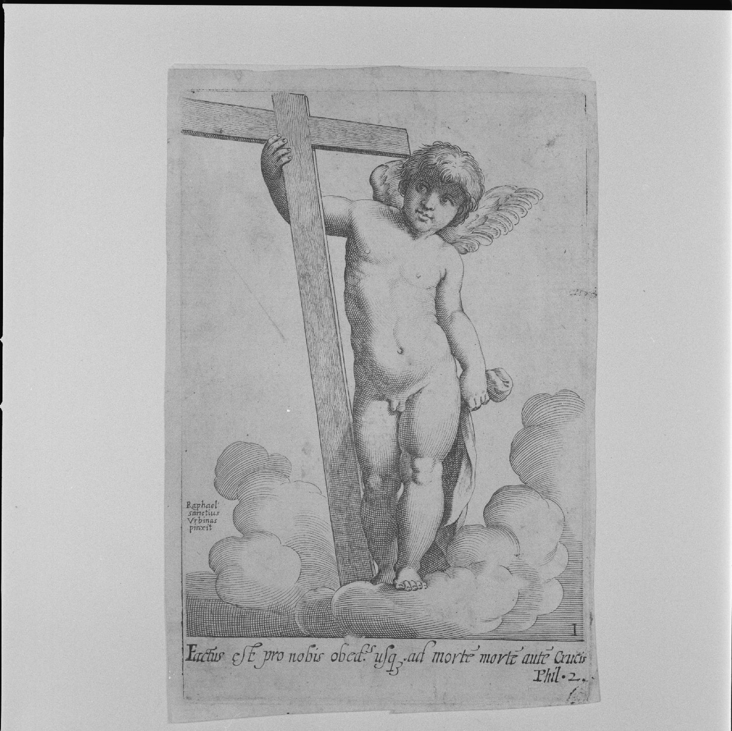 cherubino con croce (stampa, serie) di Ciamberlano Luca, Sanzio Raffaello (prima metà sec. XVII)