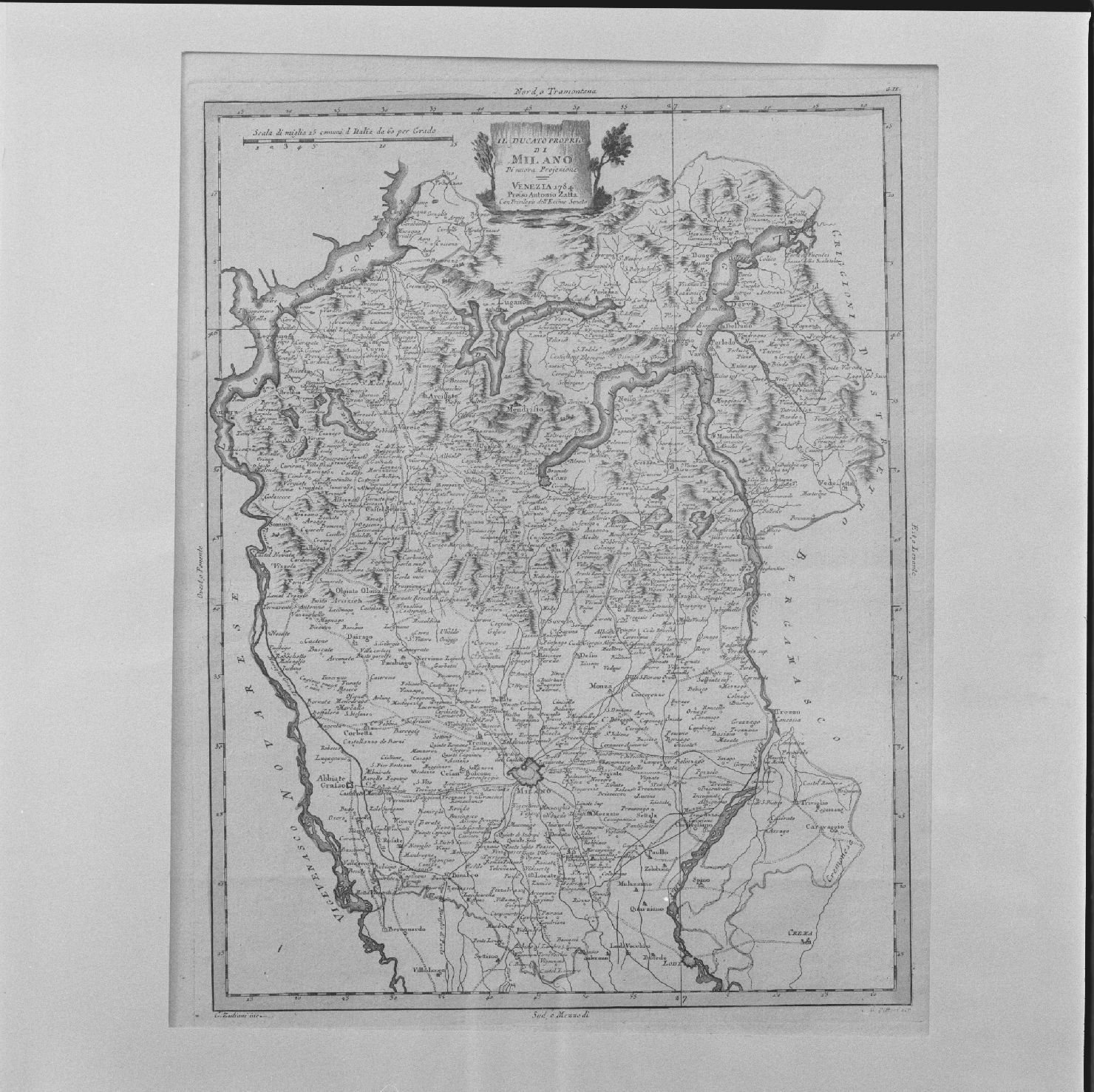 carta geografica del Ducato di Milano (stampa colorata a mano, elemento d'insieme) di Zuliani Giuliano, Pitteri Marco Alvise - ambito europeo (sec. XVIII)
