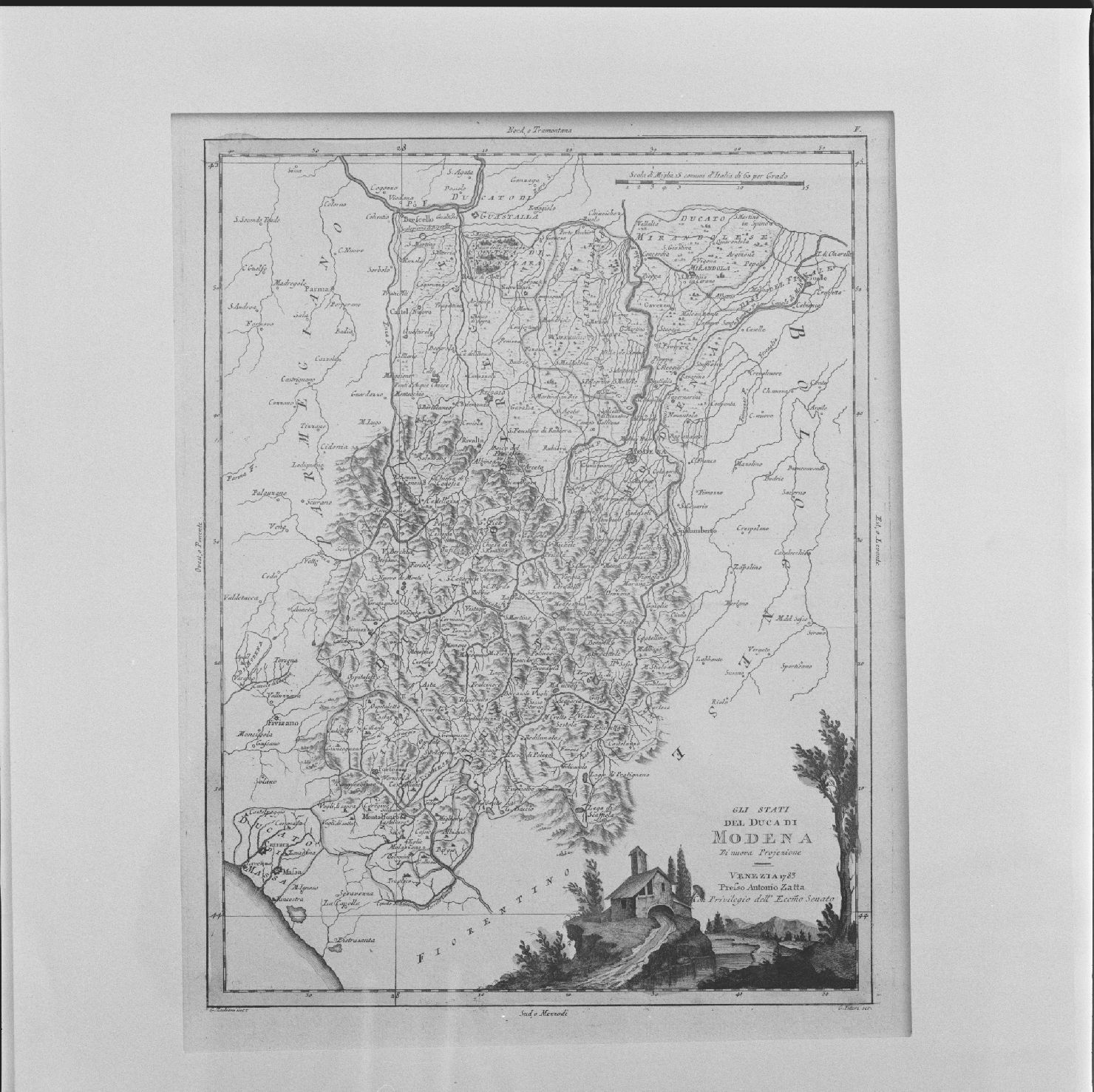 carta geografica del Ducato di Modena (stampa colorata a mano, elemento d'insieme) di Zuliani Giuliano, Pitteri Marco Alvise - ambito europeo (sec. XVIII)