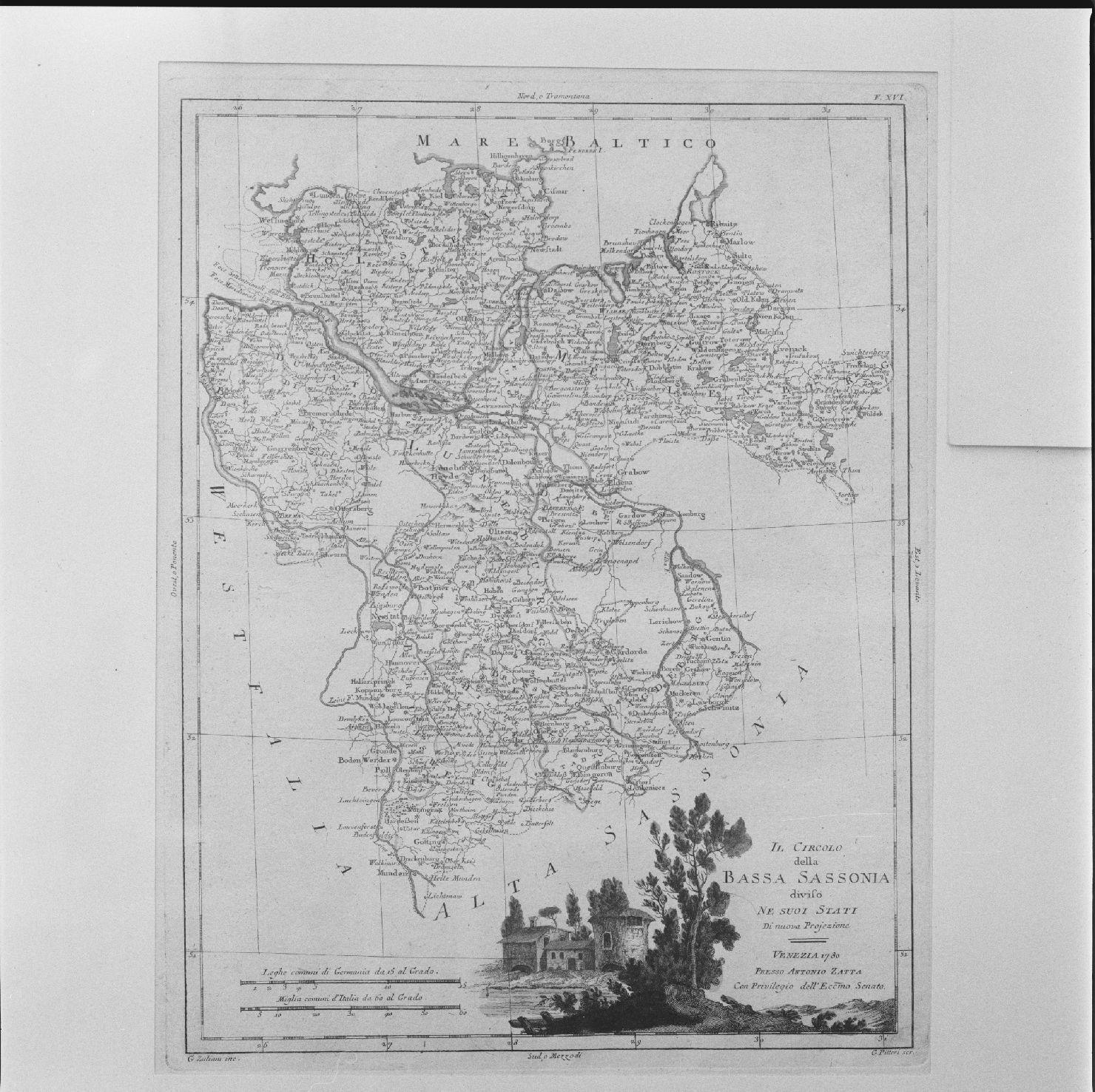 carta geografica della Bassa Sassonia (stampa colorata a mano, serie) di Zuliani Giuliano, Pitteri Marco Alvise - ambito europeo (sec. XVIII)