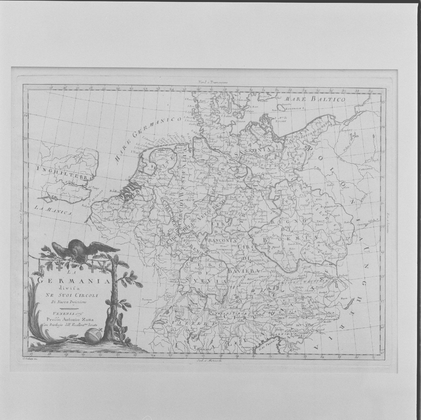 carta geografica della Germania (stampa colorata a mano, serie) di Zuliani Giuliano, Pitteri Marco Alvise - ambito europeo (sec. XVIII)