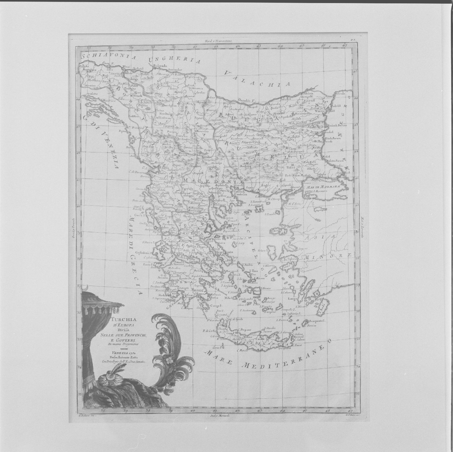 carta geografica della Turchia europea (stampa colorata a mano, serie) di Zuliani Giuliano, Pitteri Marco Alvise - ambito europeo (sec. XVIII)