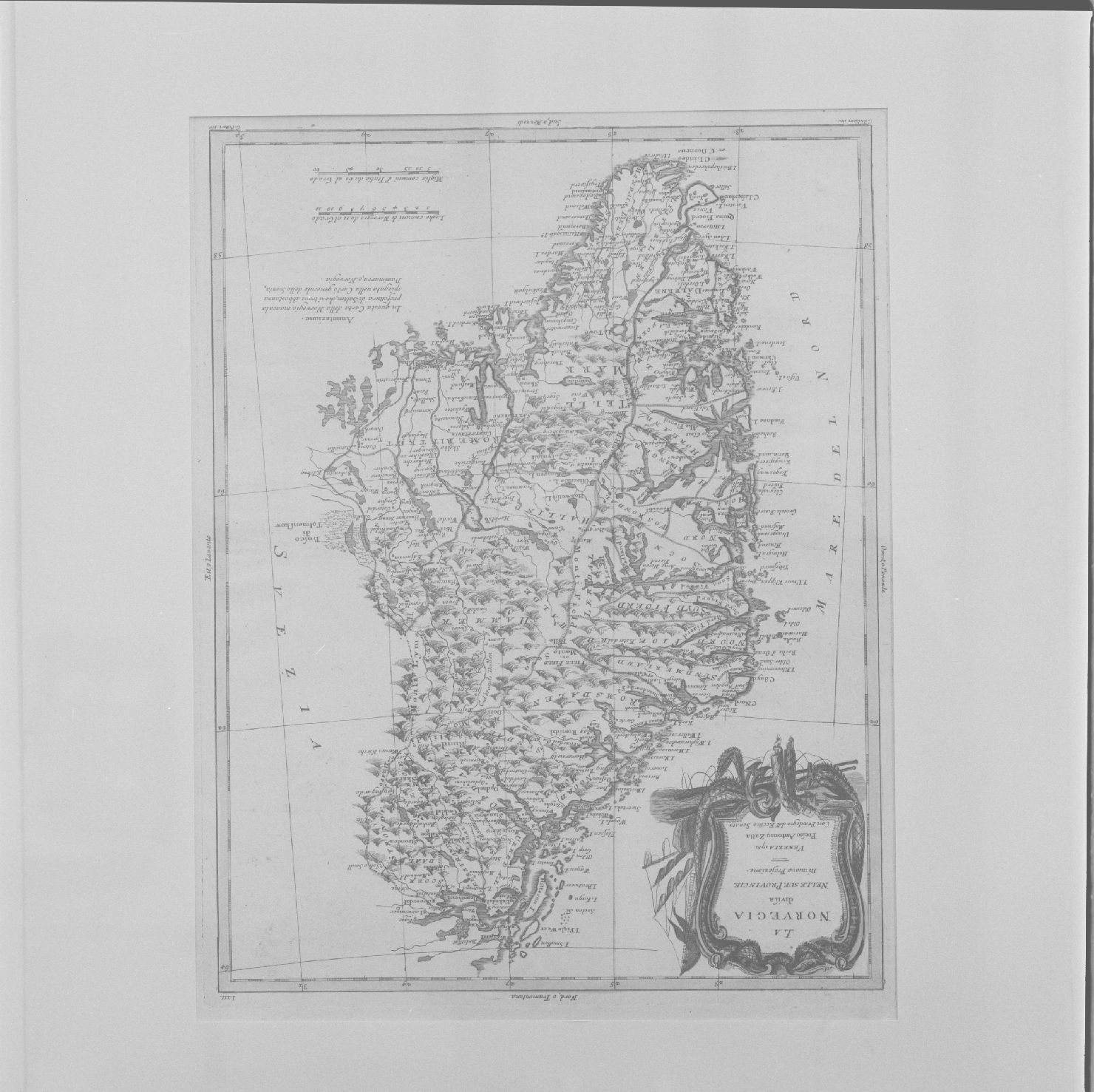carta geografica della Norvegia (stampa colorata a mano, serie) di Pitteri Marco Alvise, Zuliani Giuliano - ambito europeo (sec. XVIII)