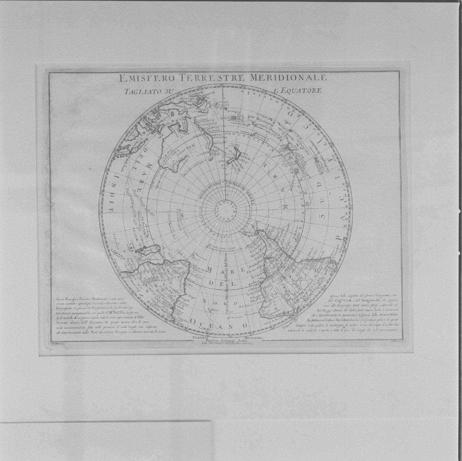 carta geografica dell'Emisfero terrestre meridionale (stampa colorata a mano, elemento d'insieme) di Zuliani Giuliano, Pitteri Marco Alvise - ambito europeo (sec. XVIII)