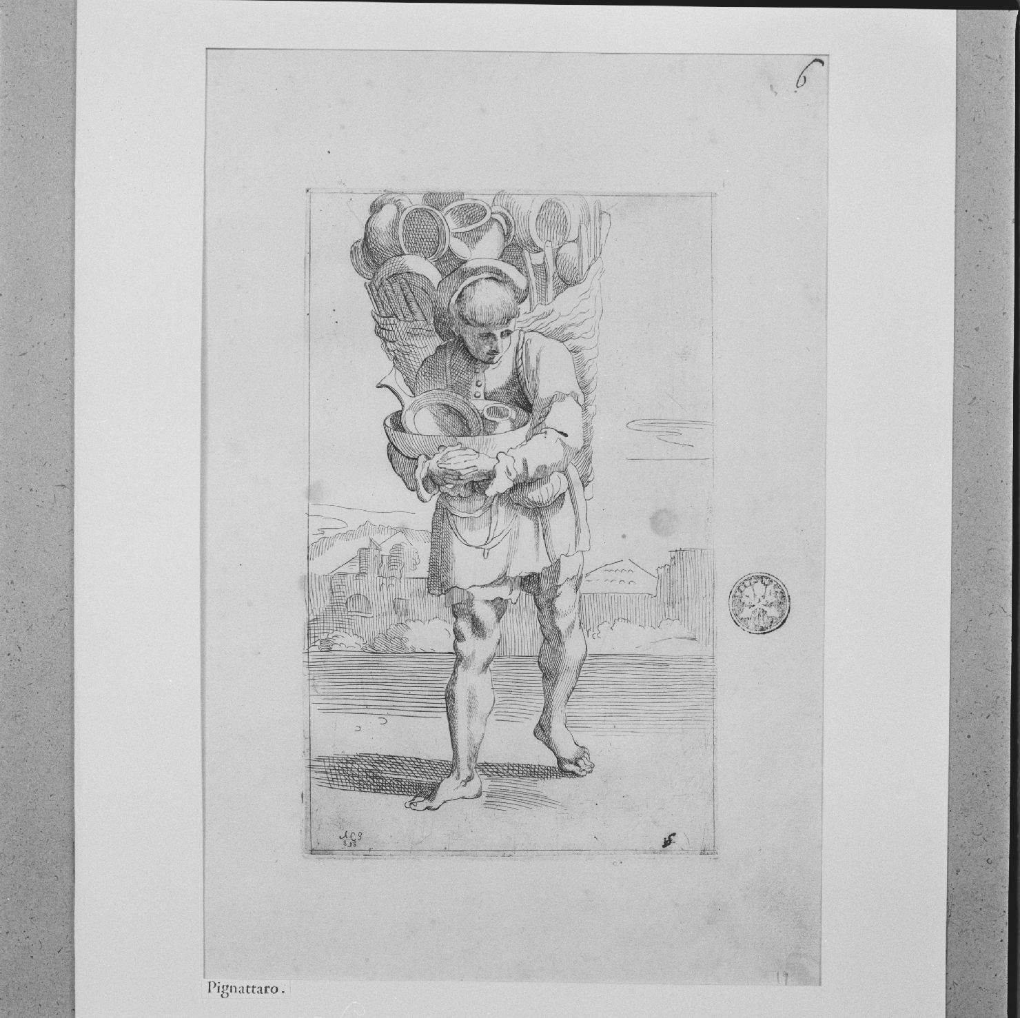 arte per via: venditore di pignatte (stampa, elemento d'insieme) di Carracci Annibale, Guillain Simon II (sec. XVII)