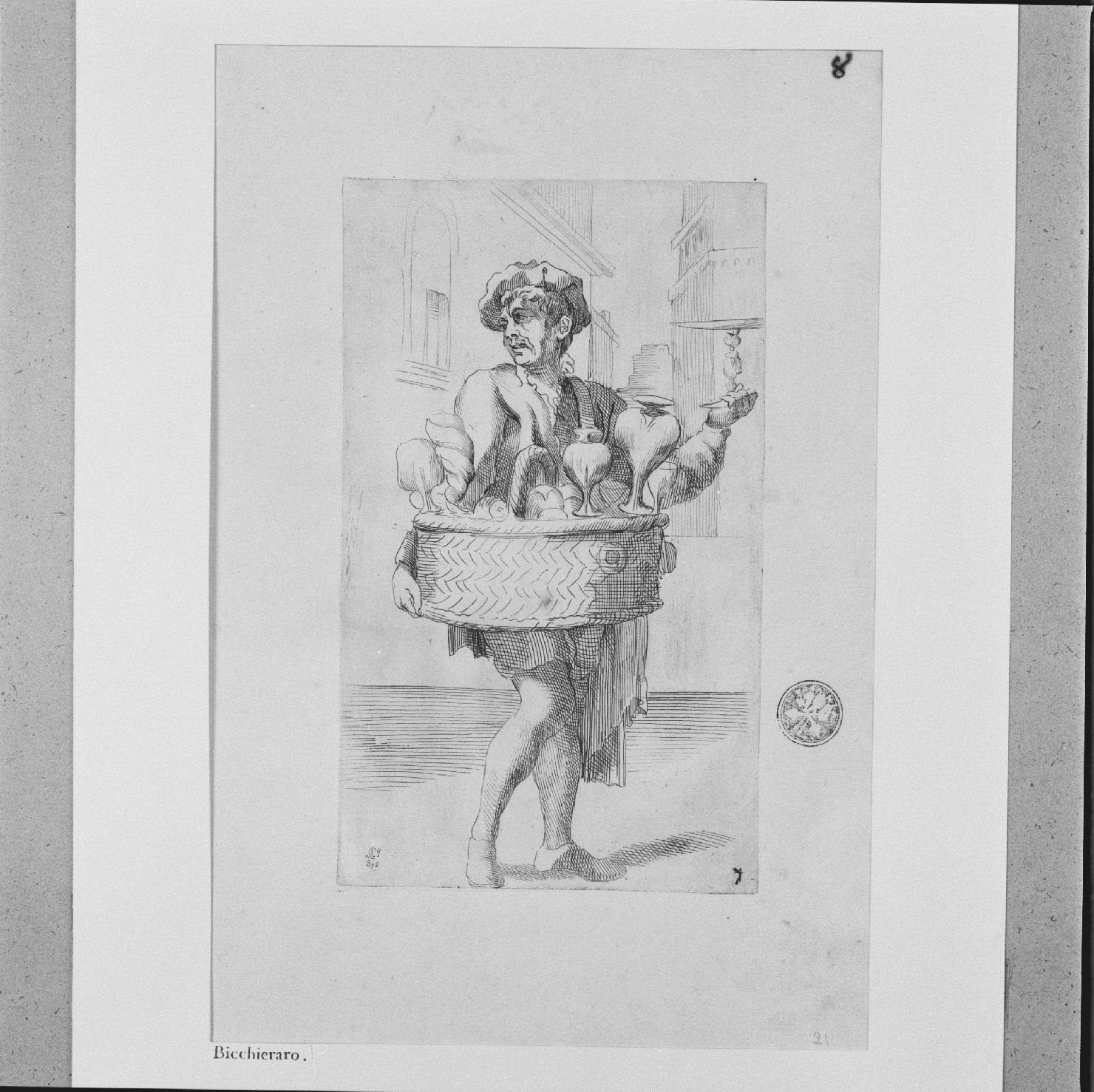 arte per via: venditore di bicchieri (stampa, elemento d'insieme) di Carracci Annibale, Guillain Simon II (sec. XVII)