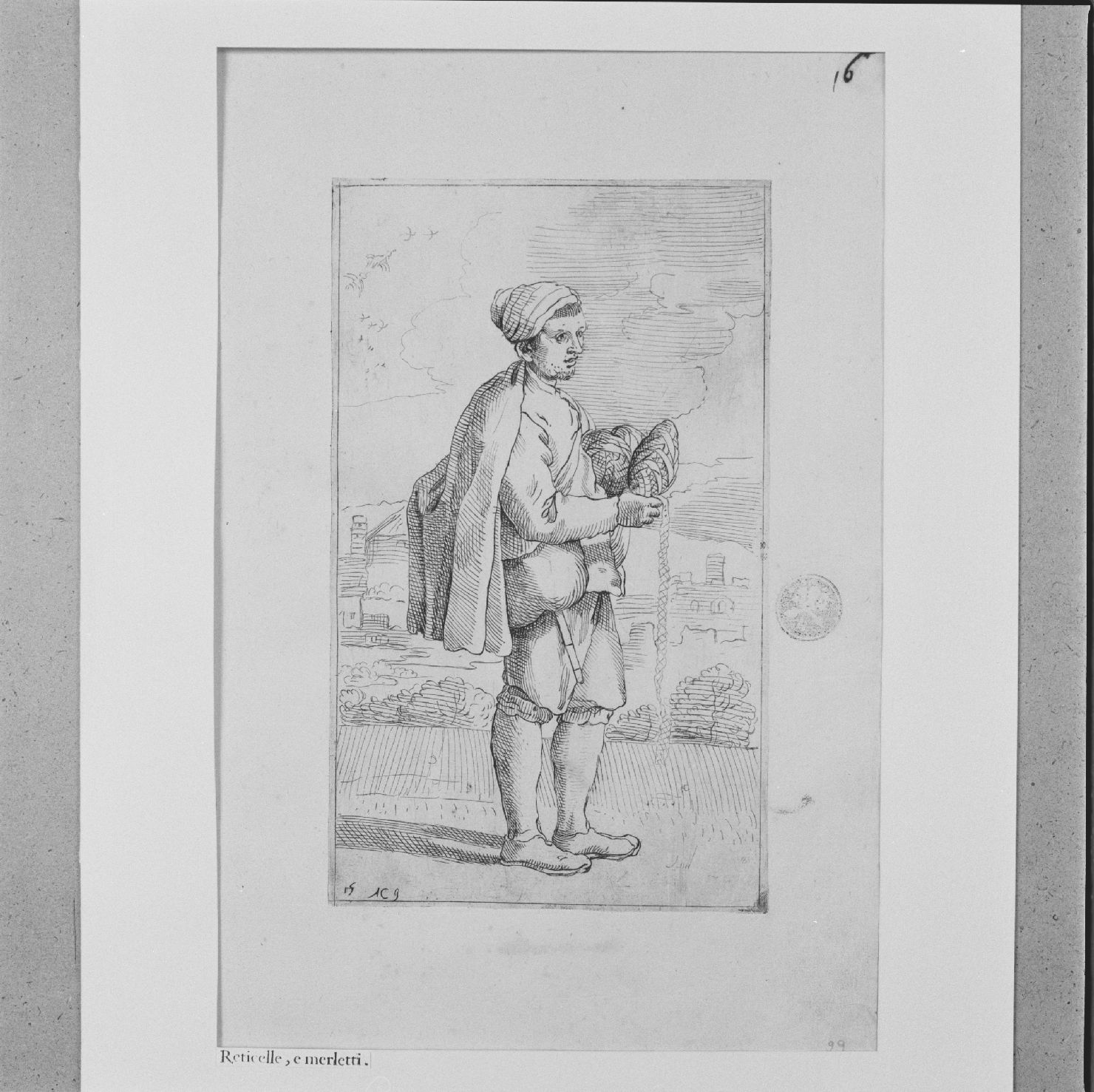 arte per via: venditore di merletti e reticelle (stampa, elemento d'insieme) di Carracci Annibale, Guillain Simon II (sec. XVII)