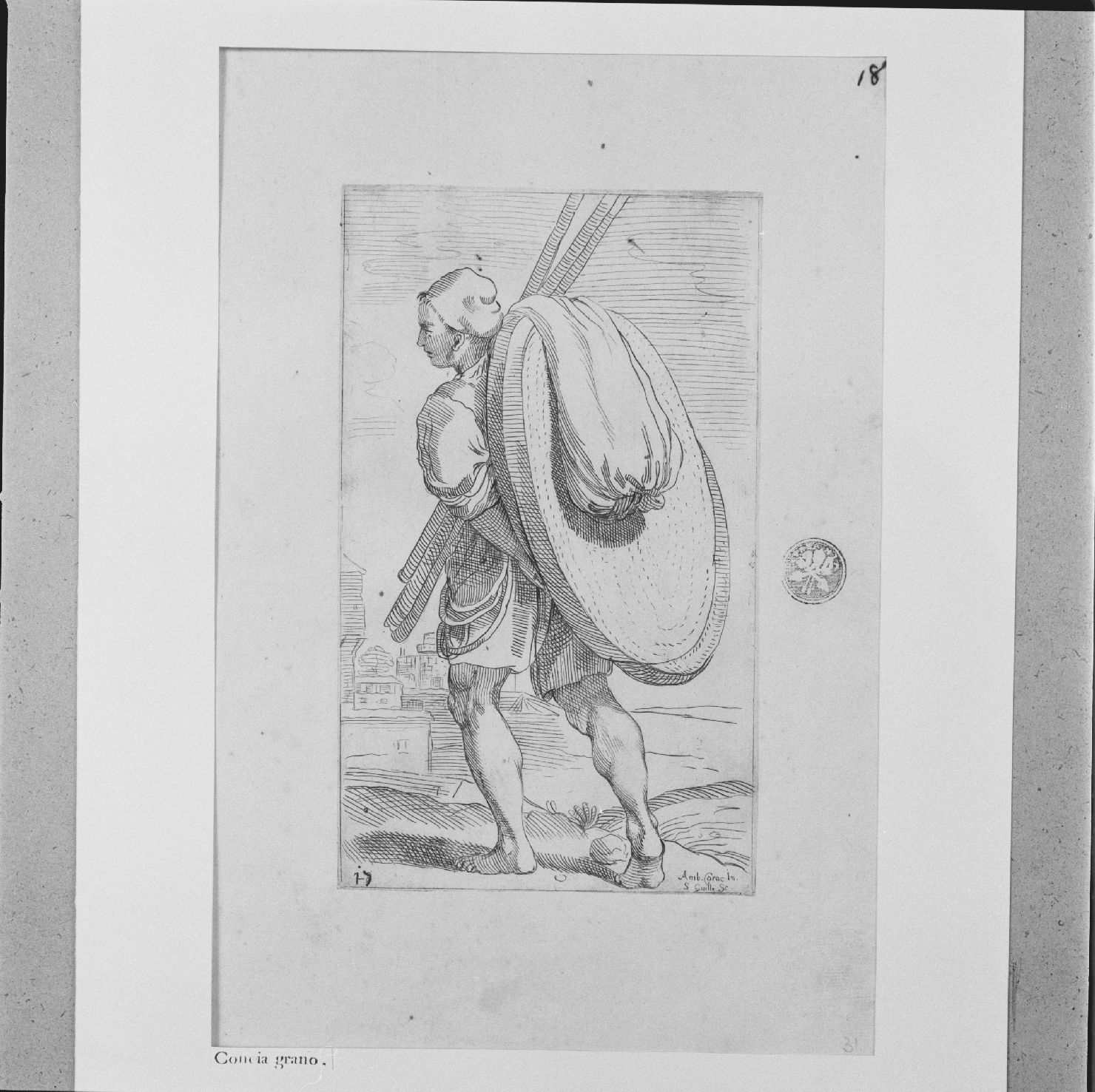 arte per via: battitore di grano (stampa) di Carracci Annibale, Guillain Simon II (sec. XVII)