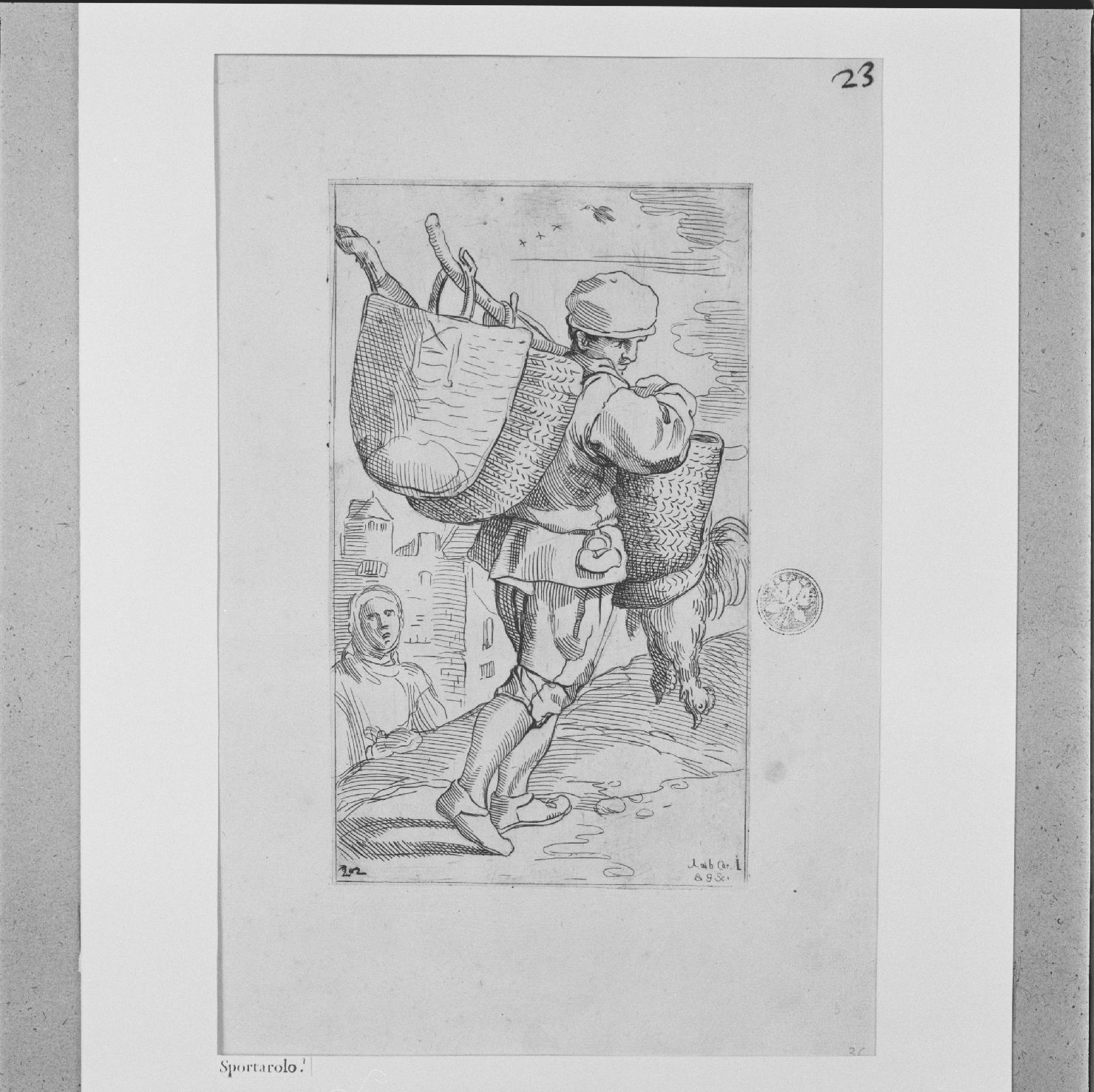 arte per via: venditore di sporte (stampa, elemento d'insieme) di Carracci Annibale, Guillain Simon II (sec. XVII)