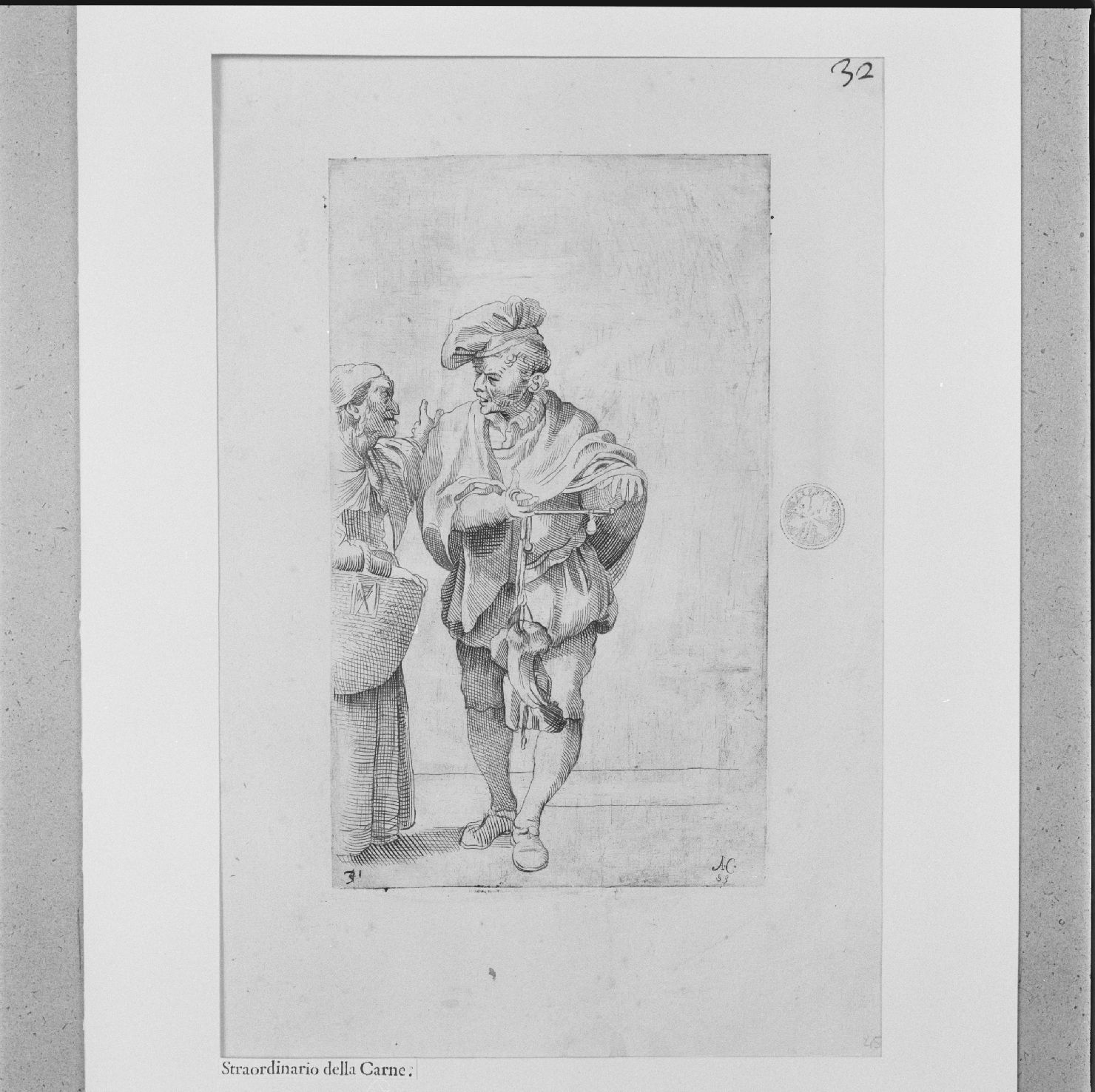 arte per via: sovraintendente al commercio della carne (stampa, elemento d'insieme) di Carracci Annibale, Guillain Simon II (sec. XVII)