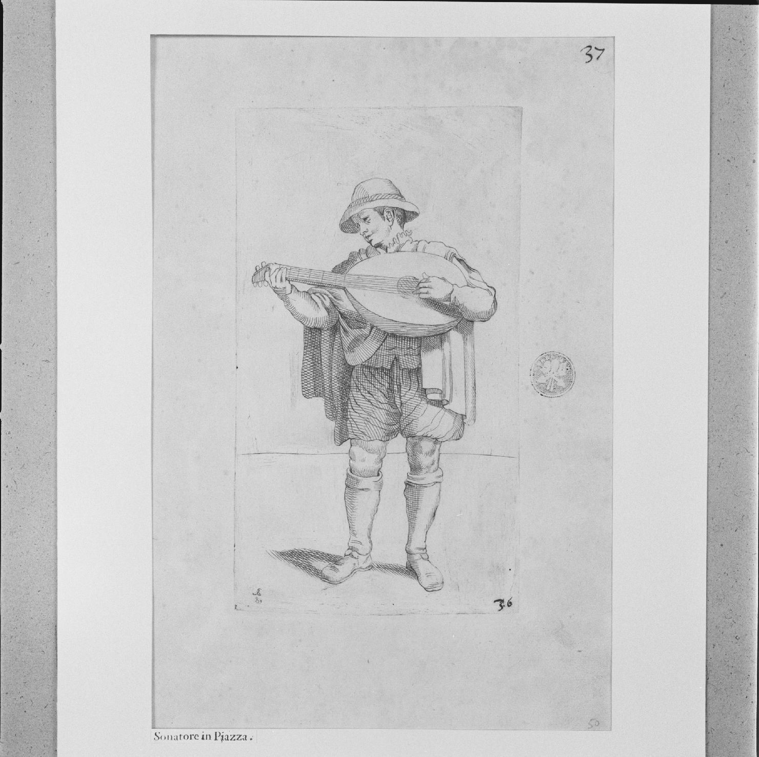 arte per via: suonatore di piazza (stampa, elemento d'insieme) di Carracci Annibale, Guillain Simon II (sec. XVII)