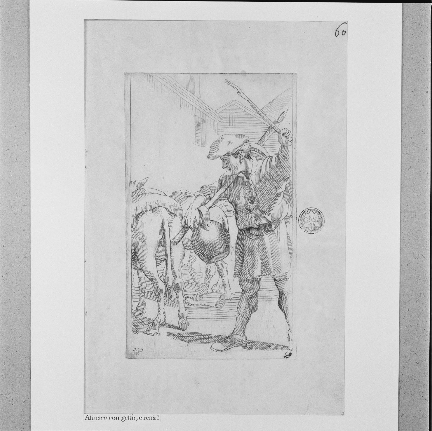 arte per via: asinaio con gesso e sabbia (stampa, elemento d'insieme) di Carracci Annibale, Guillain Simon II (sec. XVII)
