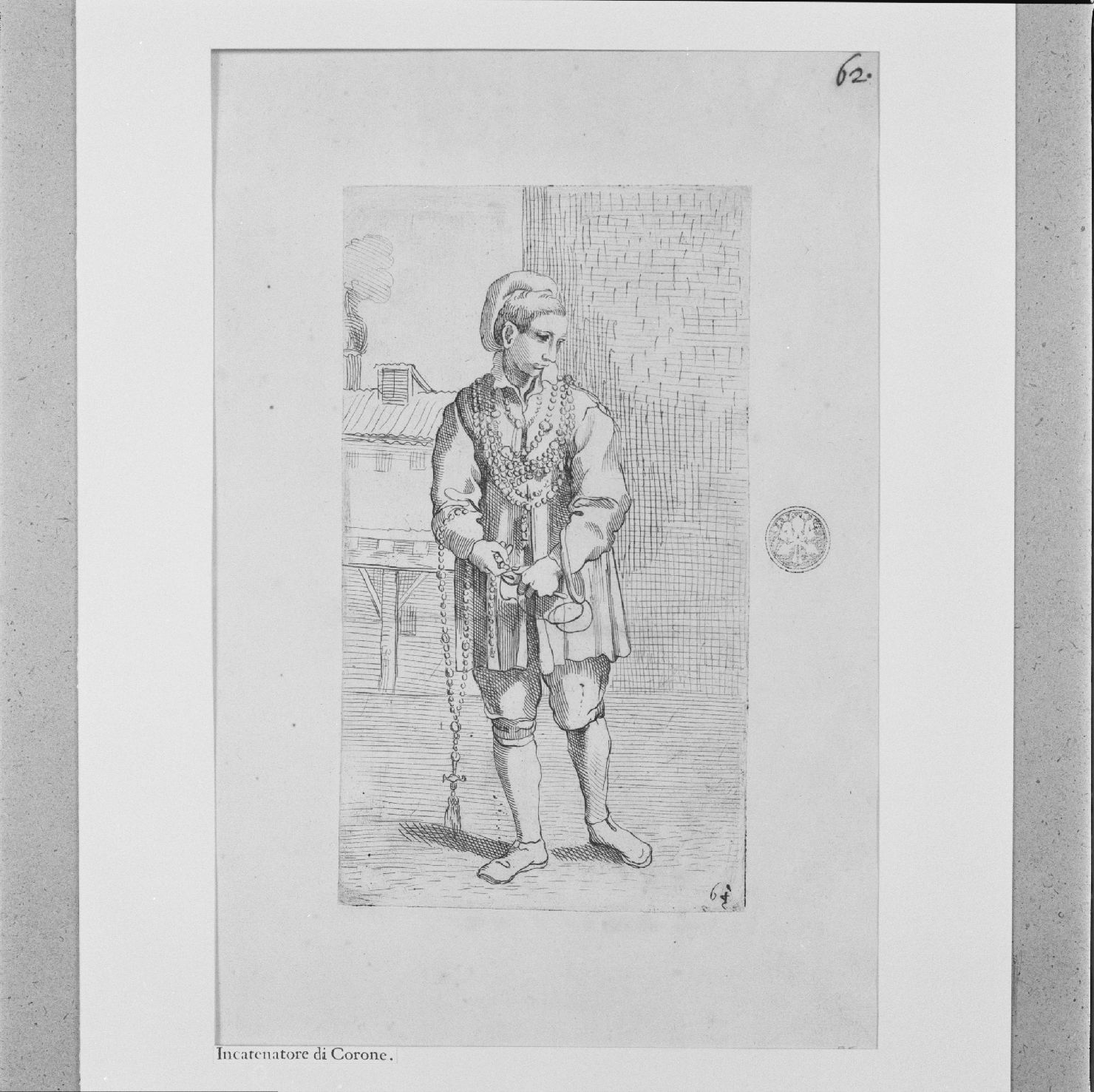 arte per via: fabbricante di rosari (stampa, elemento d'insieme) di Carracci Annibale, Guillain Simon II (sec. XVII)