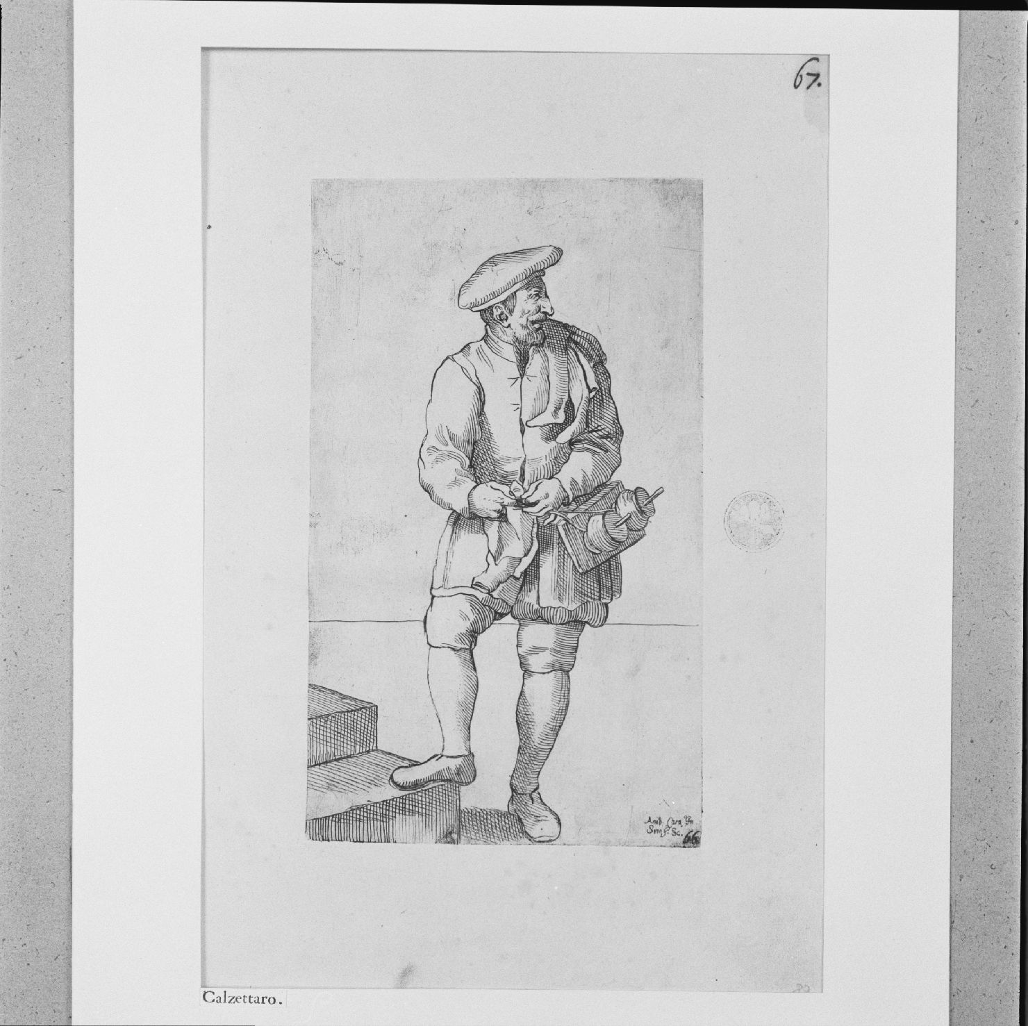 arte per via: fabbricante di calze (stampa, elemento d'insieme) di Carracci Annibale, Guillain Simon II (sec. XVII)