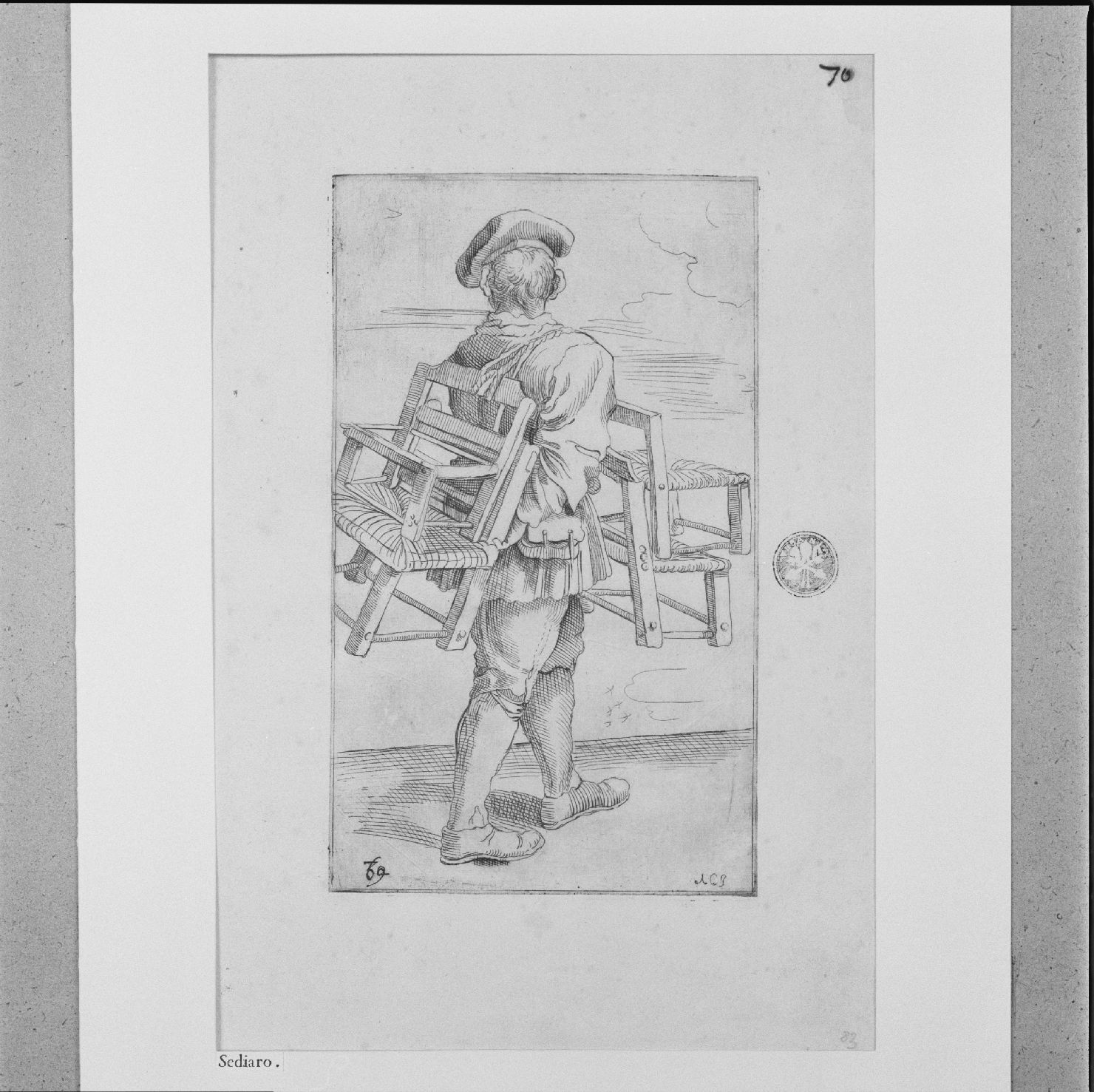 arte per via: fabbricante di sedie (stampa, elemento d'insieme) di Carracci Annibale, Guillain Simon II (sec. XVII)