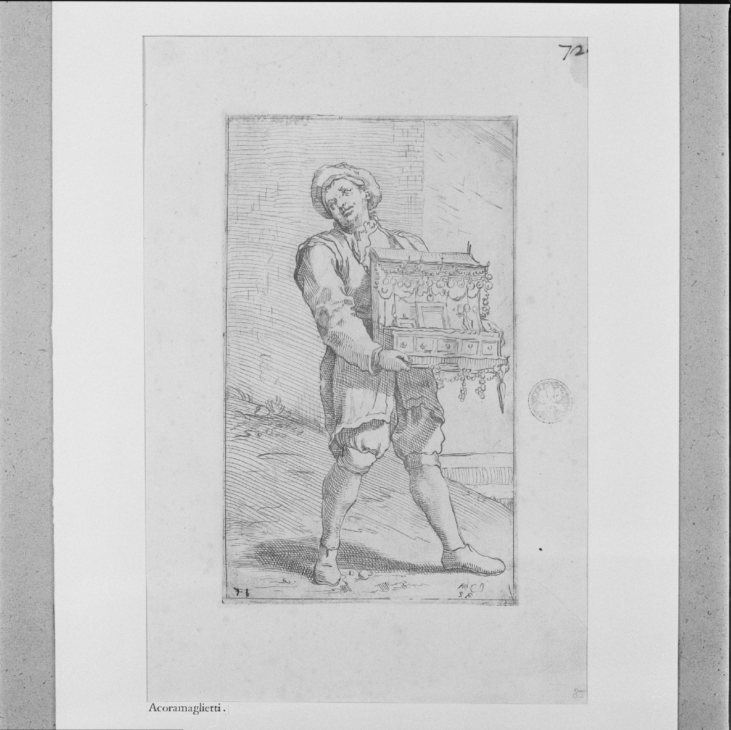 arte per via: venditore di forbici e catenine (stampa, elemento d'insieme) di Carracci Annibale, Guillain Simon II (sec. XVII)