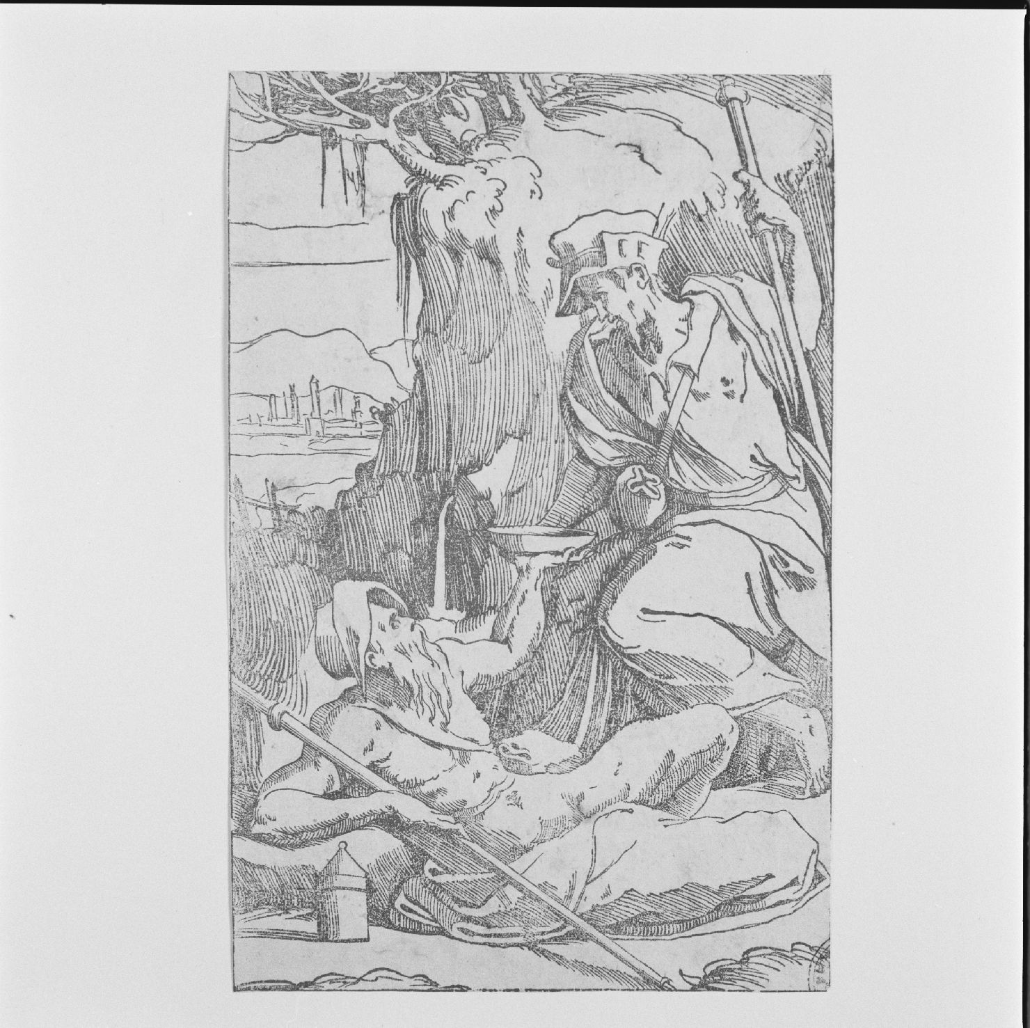 viandante porge da bere a un pellegrino (stampa) di Beccafumi Domenico detto Mecarino (attribuito) (prima metà sec. XVI)