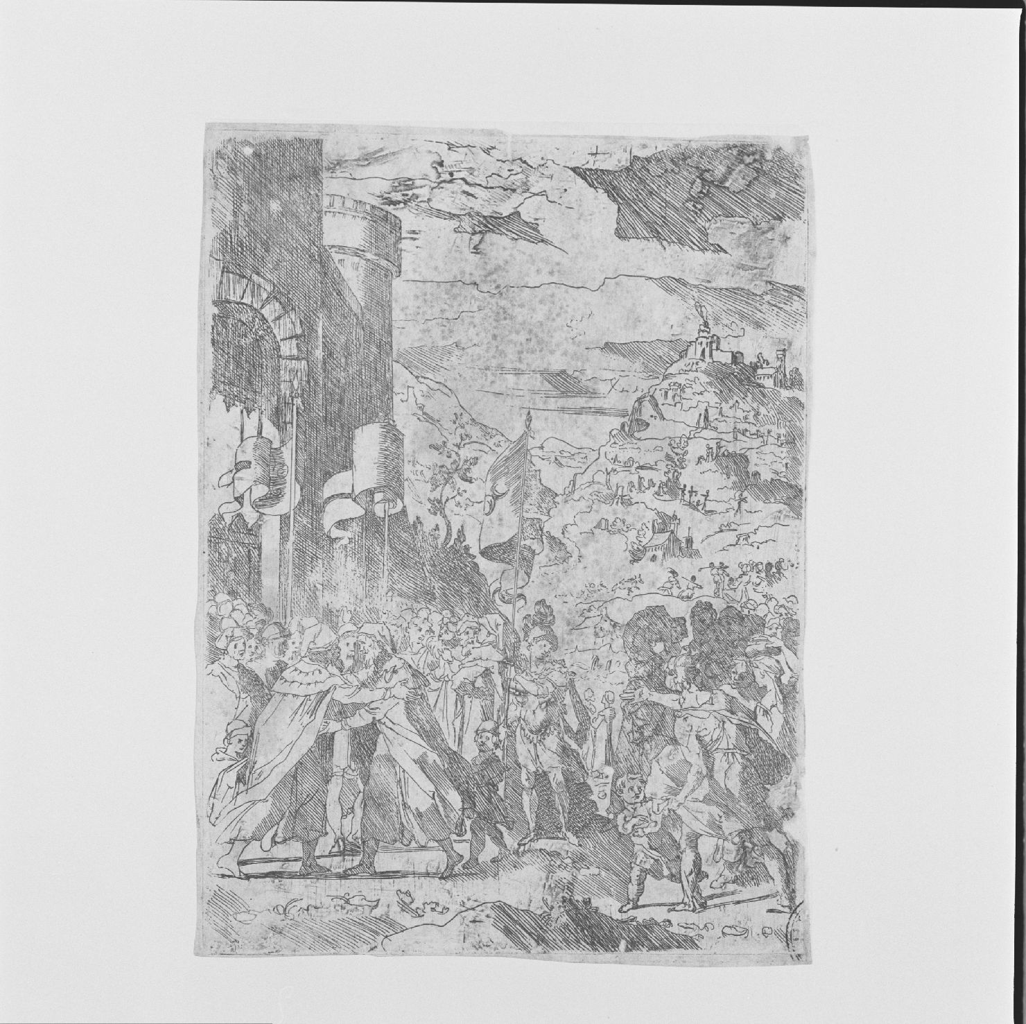 entrata di un esercito in una città (stampa) di Boscoli Andrea (attribuito) - ambito toscano (fine/inizio secc. XVI/ XVII)