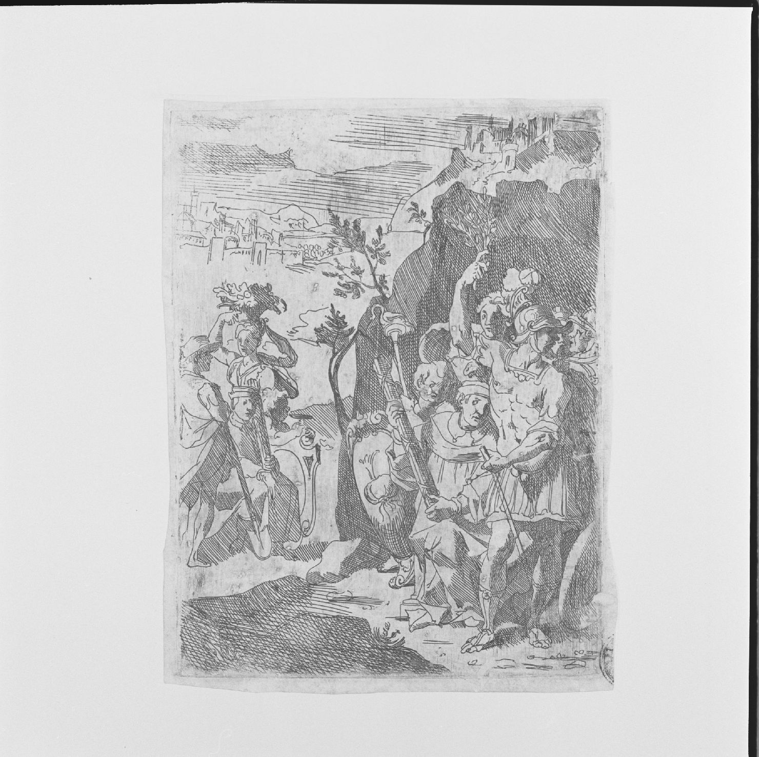 condottiero con ramoscelli d'ulivo e littori (stampa) di Boscoli Andrea (attribuito) - ambito toscano (fine/inizio secc. XVI/ XVII)