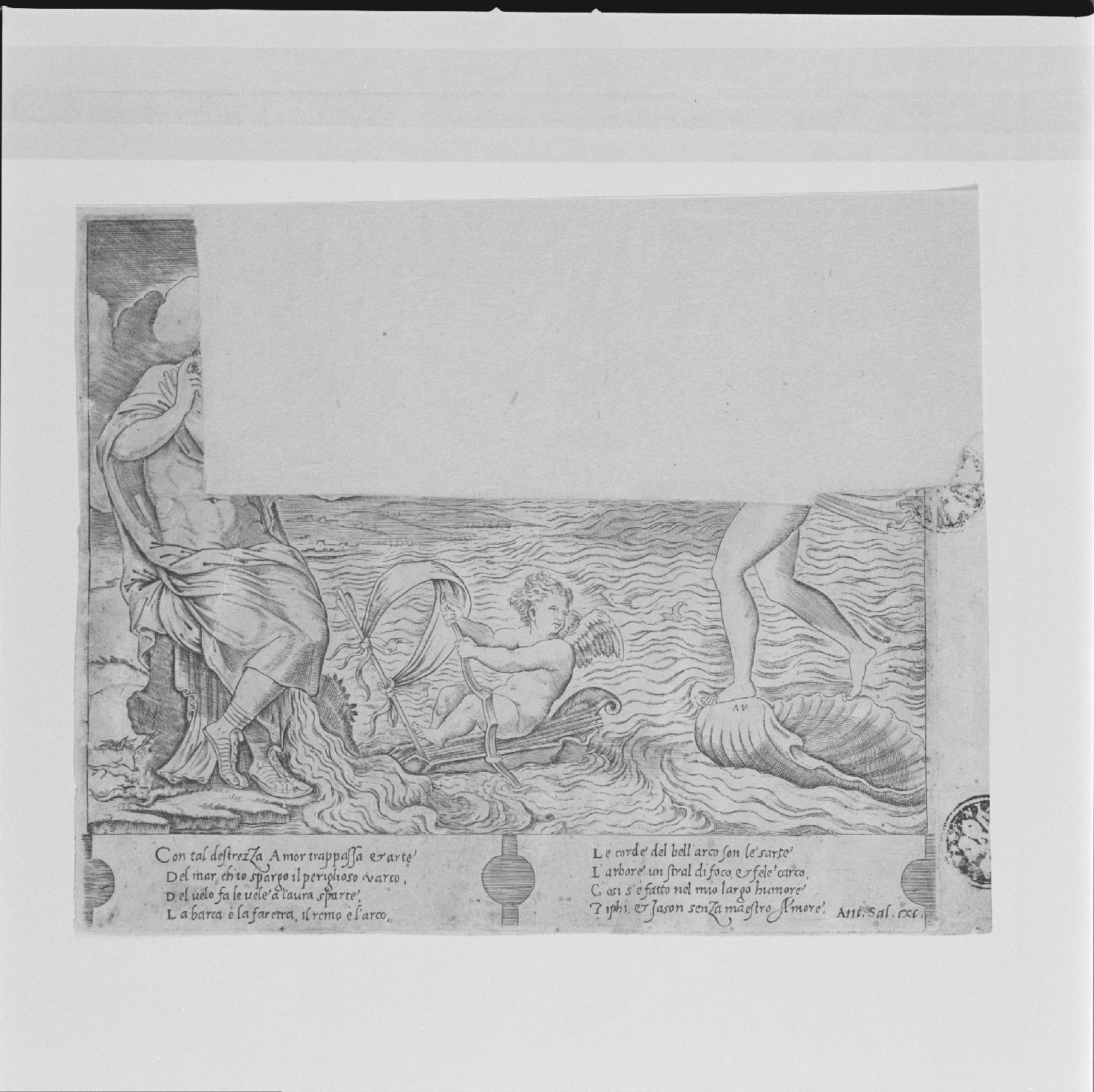 Giasone con Cupido e Venere (stampa) di De Musi Agostino detto Veneziano (prima metà sec. XVI)