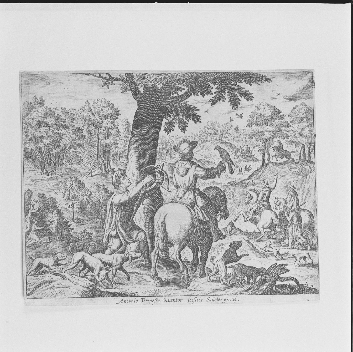 scena di caccia col falcone (stampa, elemento d'insieme) di Tempesta Antonio (sec. XVII)