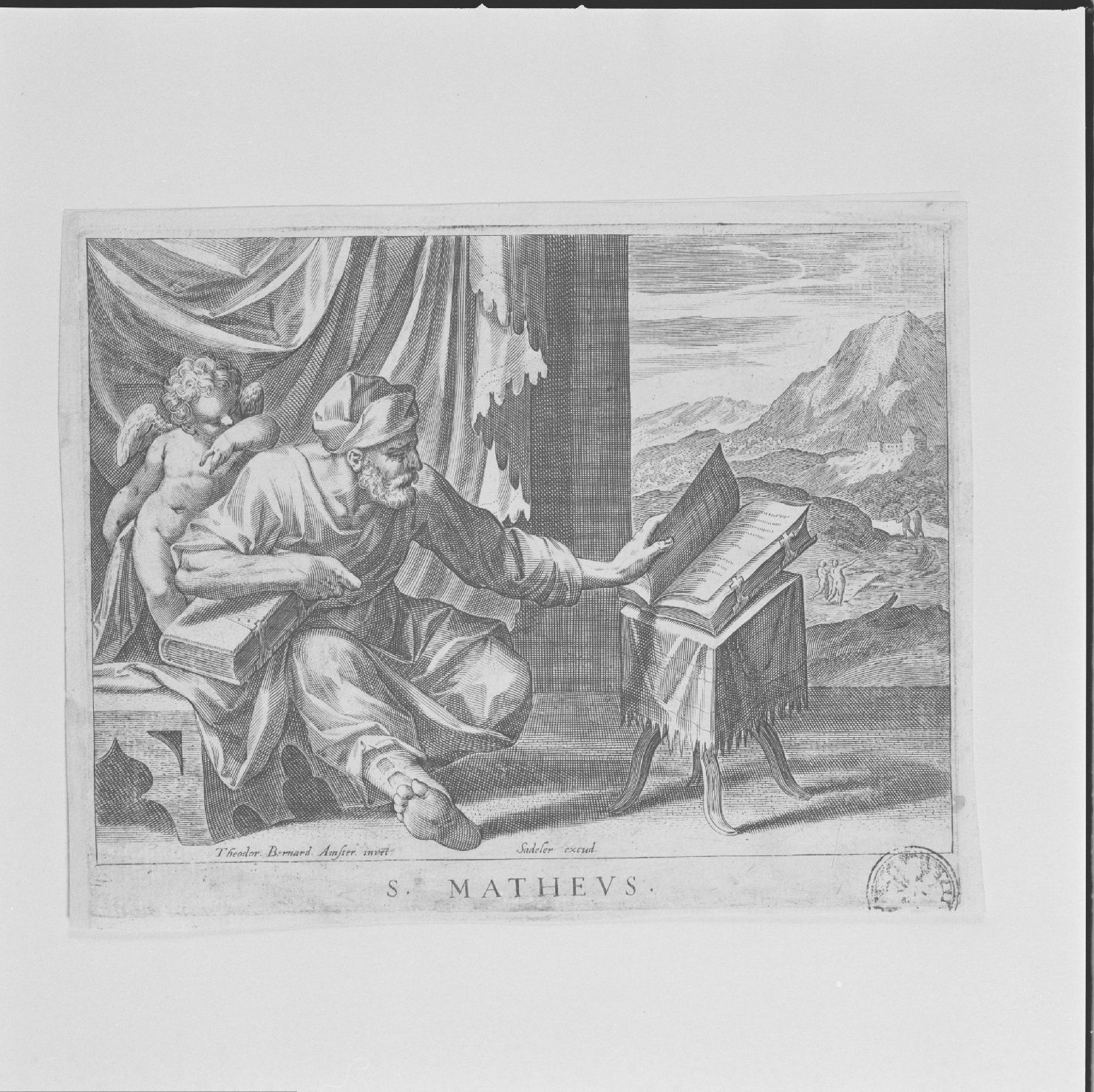 San Matteo (stampa, elemento d'insieme) di Bernardi Theodorus - ambito fiammingo, ambito fiammingo (seconda metà sec. XVI)