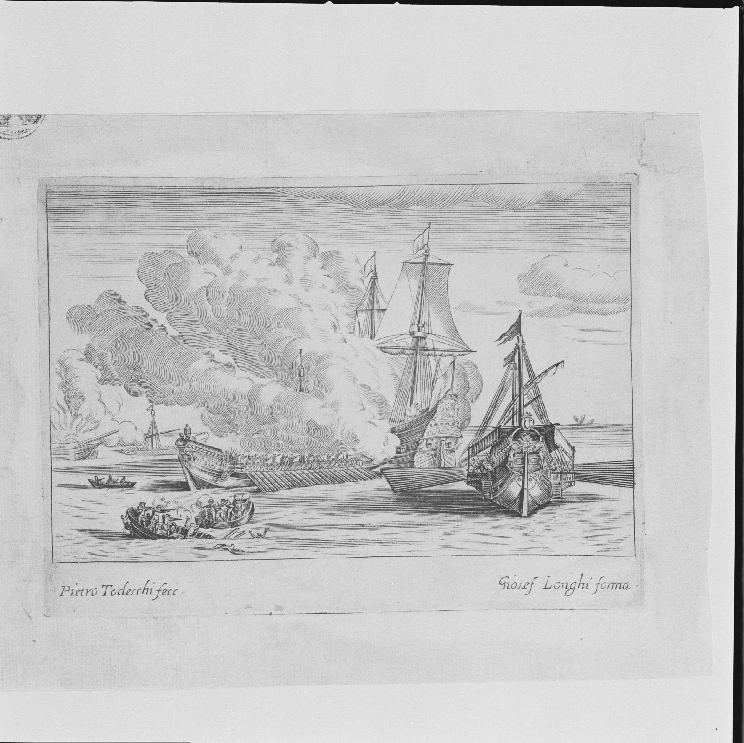 scena di battaglia navale (stampa, elemento d'insieme) di Todeschi Pietro (sec. XVII)