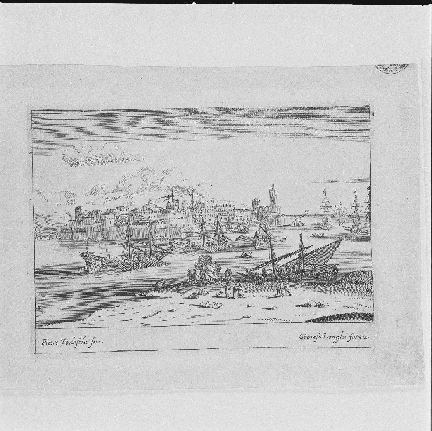 paesaggio marino con navi (stampa, elemento d'insieme) di Todeschi Pietro (sec. XVII)