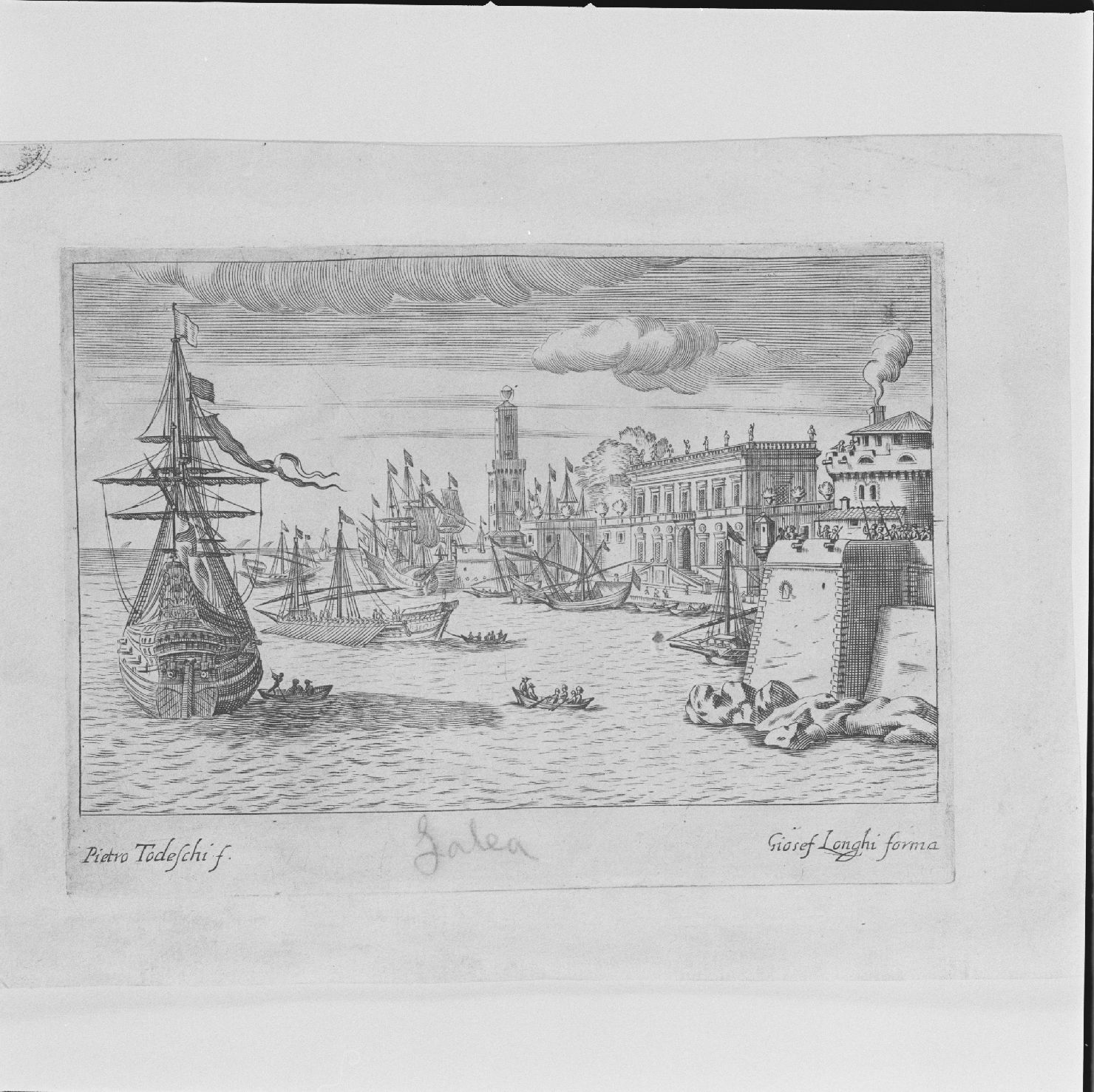 paesaggio con porto e navi (stampa, elemento d'insieme) di Todeschi Pietro (sec. XVII)