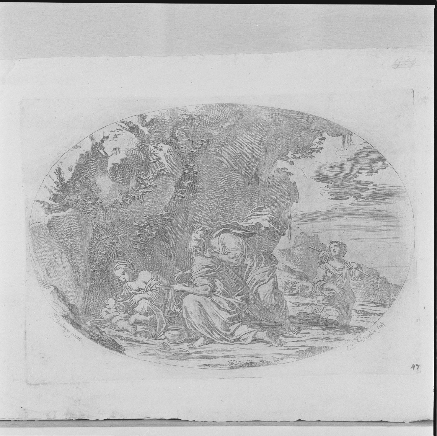 Madonna con Bambino e figure femminili (stampa) di Boulanger Giovanni, Dauphin Oliviero (sec. XVIII)
