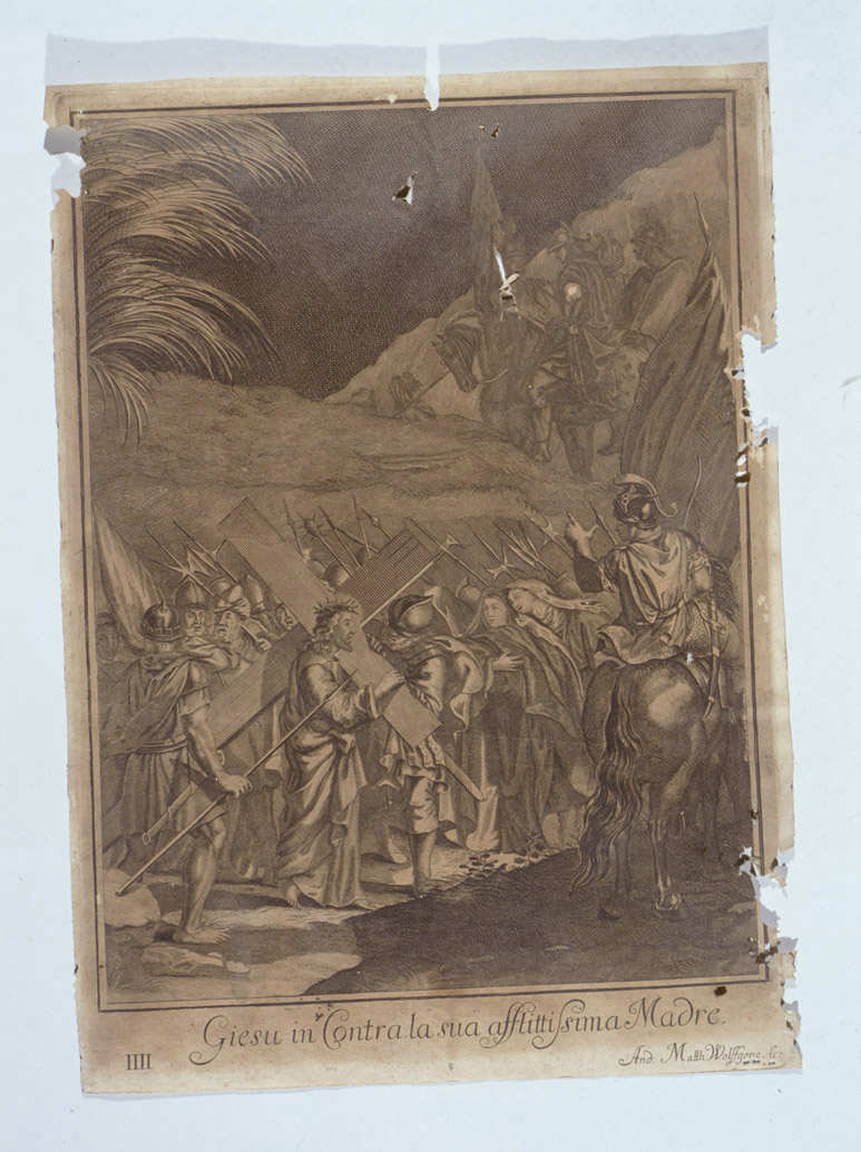 stazione IV: Gesù incontra la Madonna (stampa, serie) di Wolfgang Andreas Matthäus (secc. XVII/ XVIII)