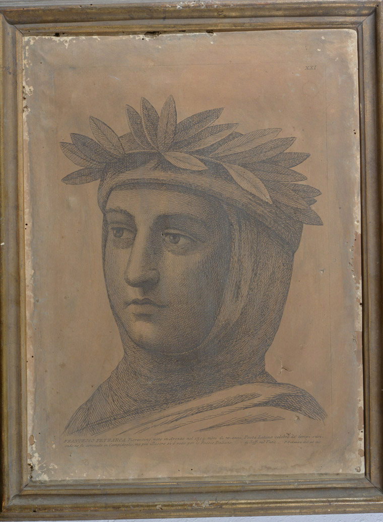 testa di Francesco Petrarca (stampa, serie) di Fidanza Paolo, Sanzio Raffaello (sec. XVIII)