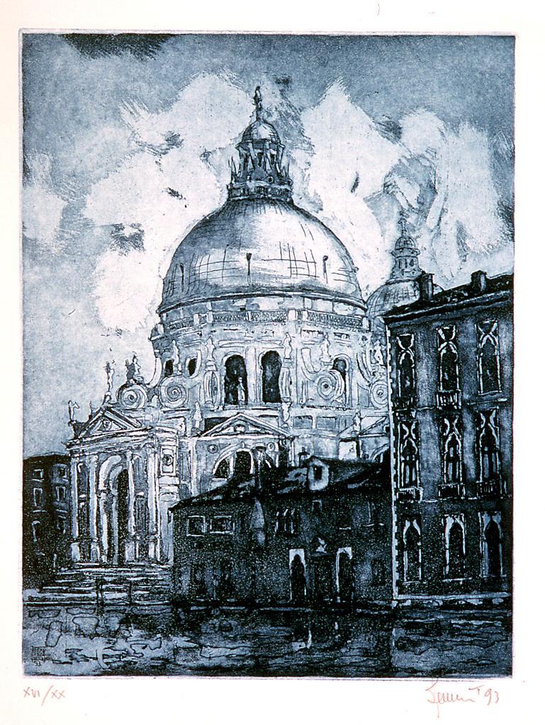 veduta di Santa Maria della Salute a Venezia (stampa) di Benvenuti Alberto (sec. XX)