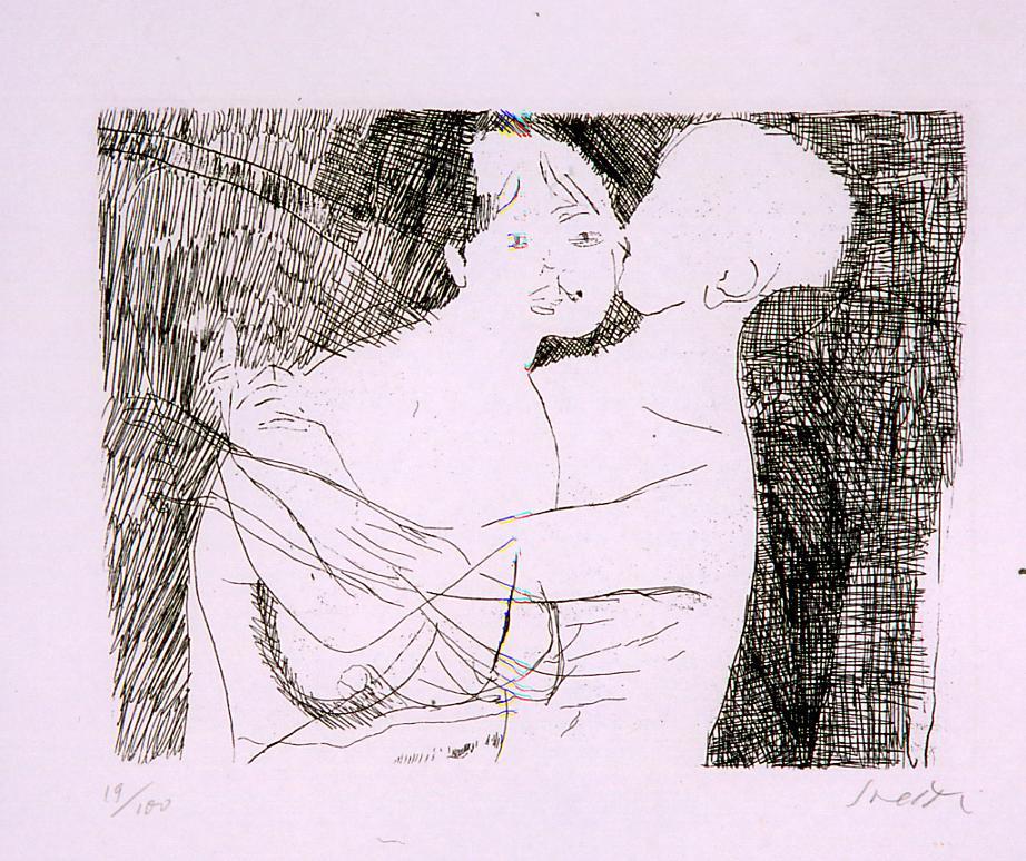 abbraccio, figura femminile e figura maschile (stampa) di Saetti Bruno (sec. XX)